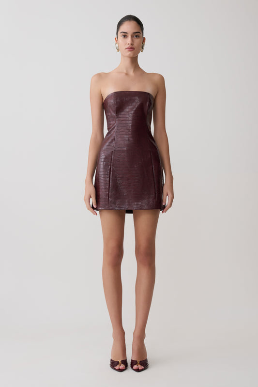 Anouk Faux Leather Strapless Mini Dress - Merlot