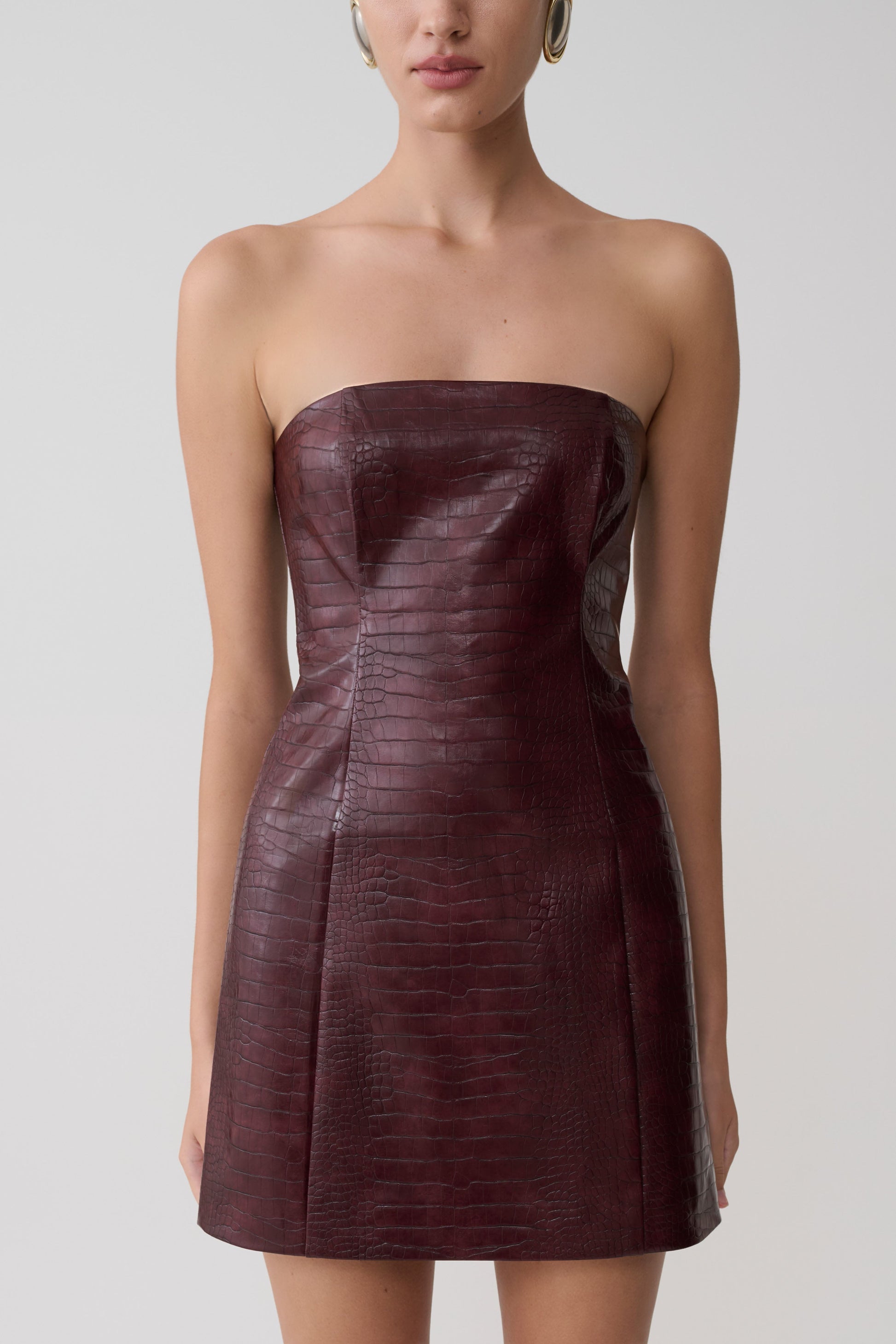 Anouk Faux Leather Strapless Mini Dress - Merlot #3