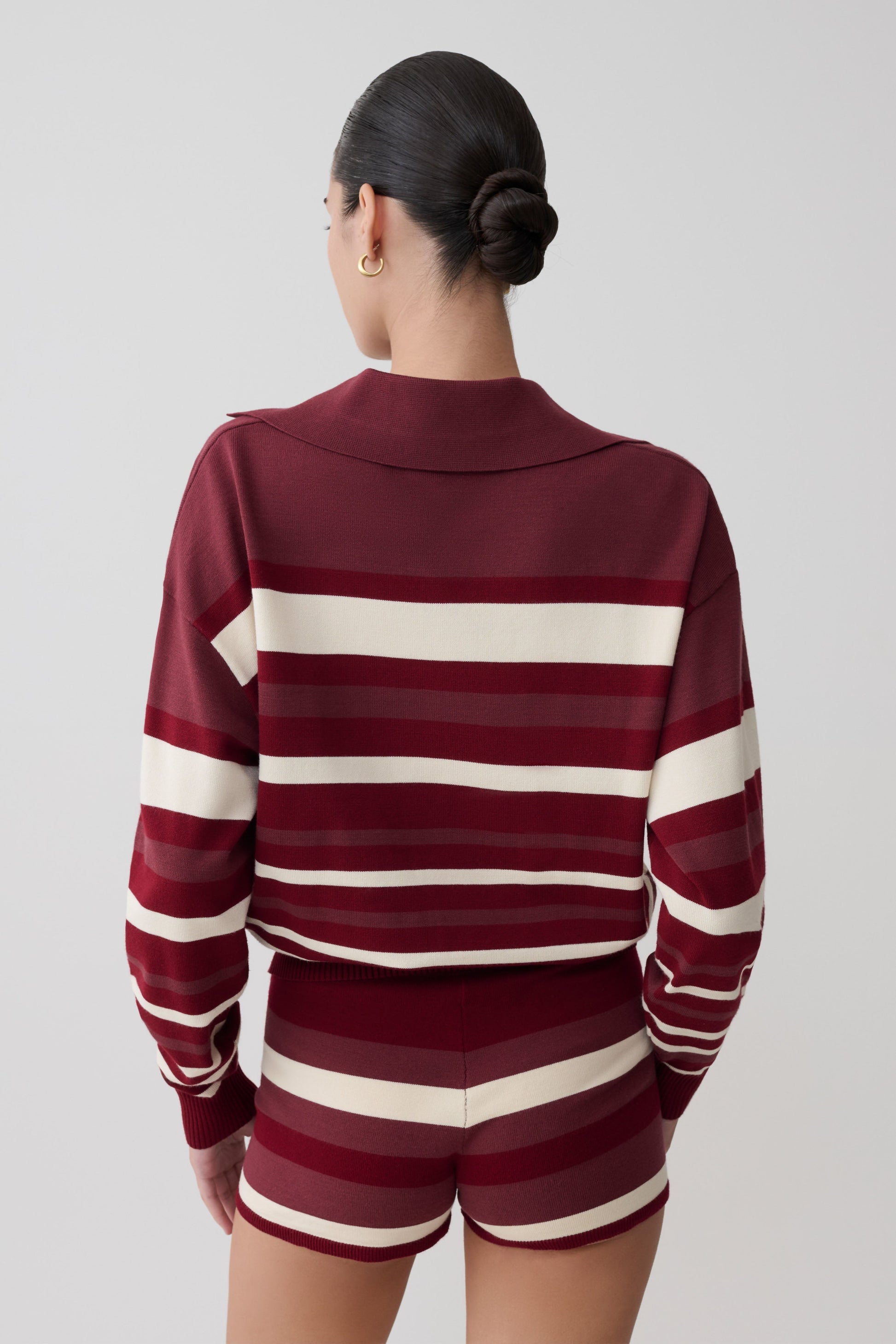 Philly Stripe Long Sleeve Knit Jumper - Burgundy/Cream #2