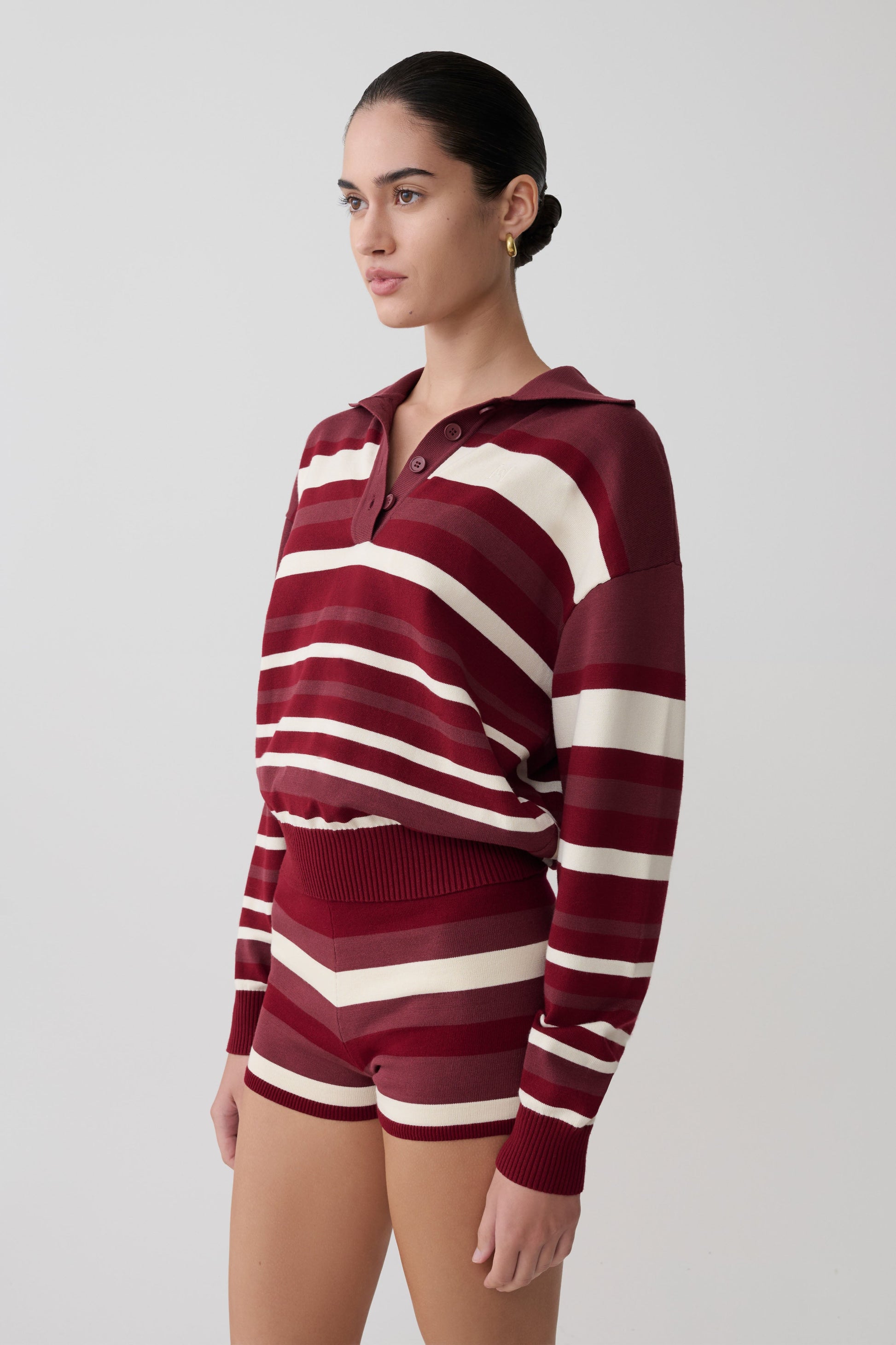 Philly Stripe Long Sleeve Knit Jumper - Burgundy/Cream #3