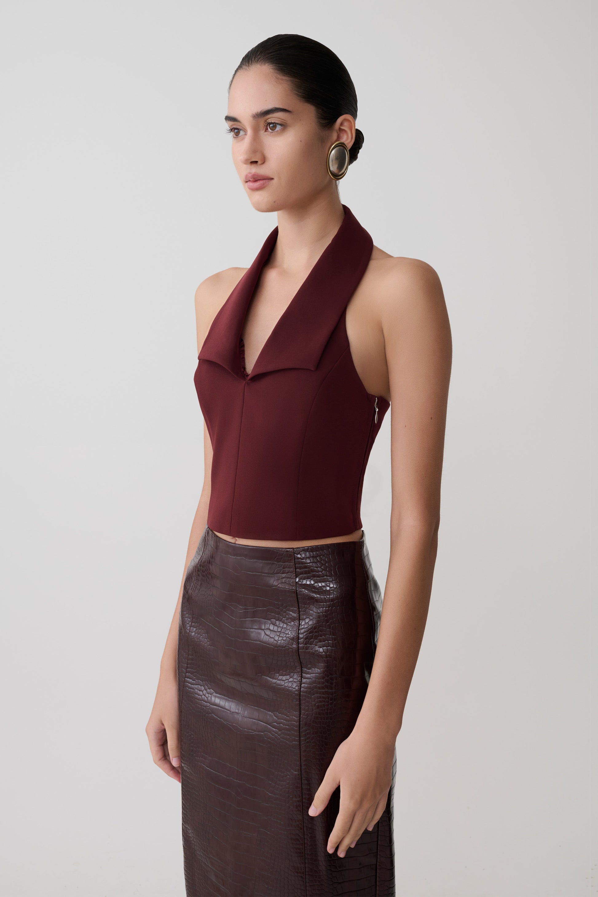 Calla Collared Sleeveless Halter Top - Merlot #5