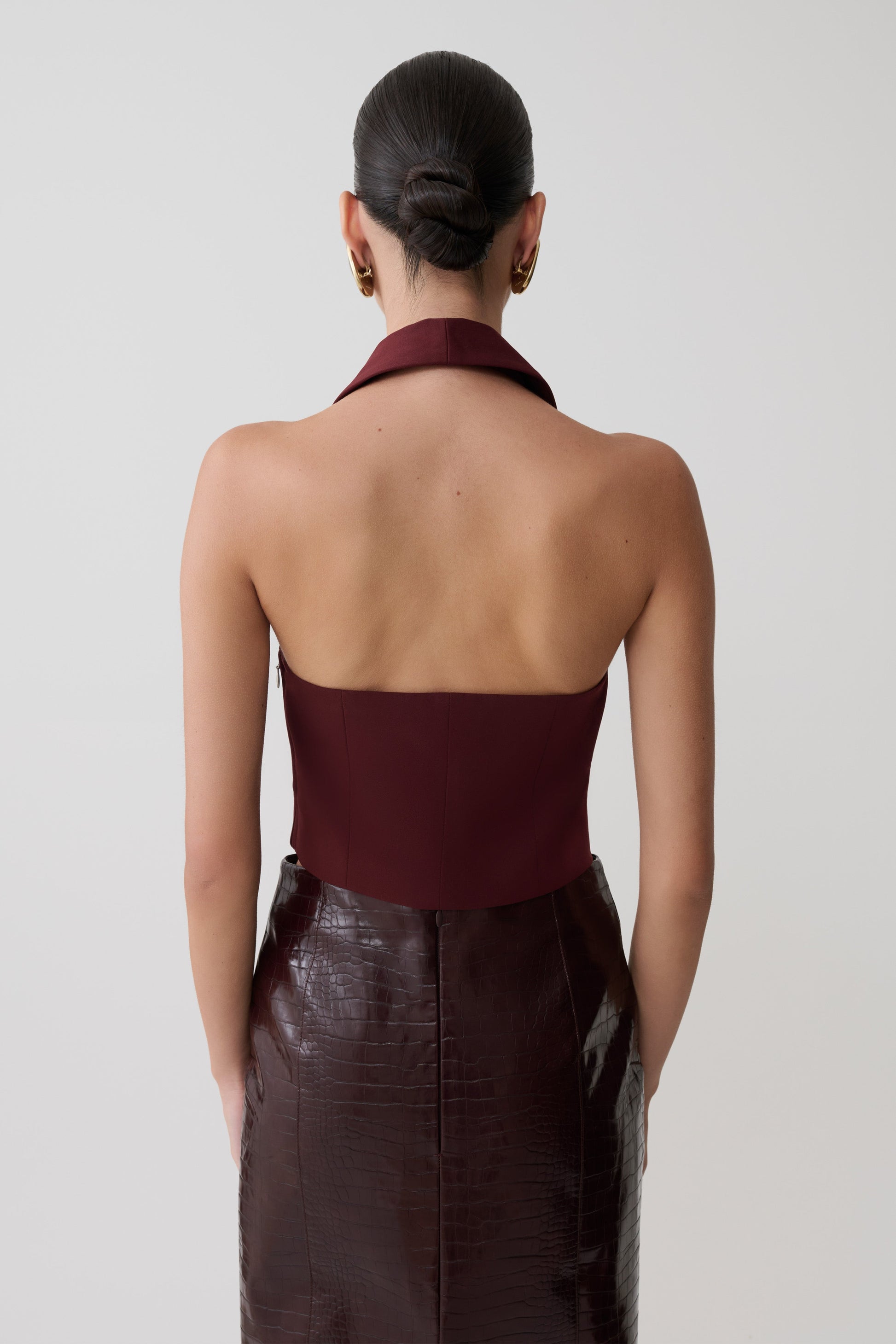 Calla Collared Sleeveless Halter Top - Merlot #2