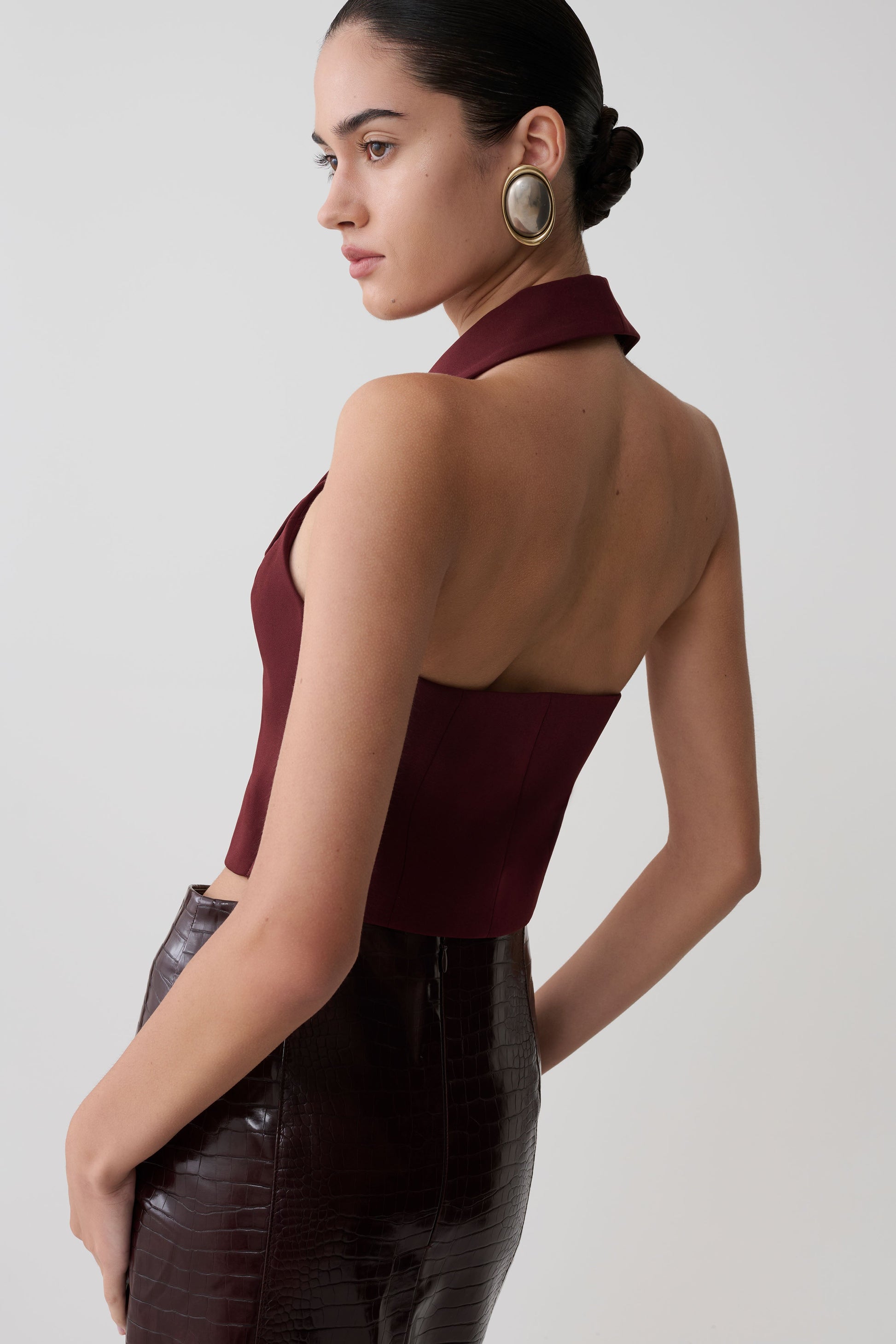 Calla Collared Sleeveless Halter Top - Merlot #6