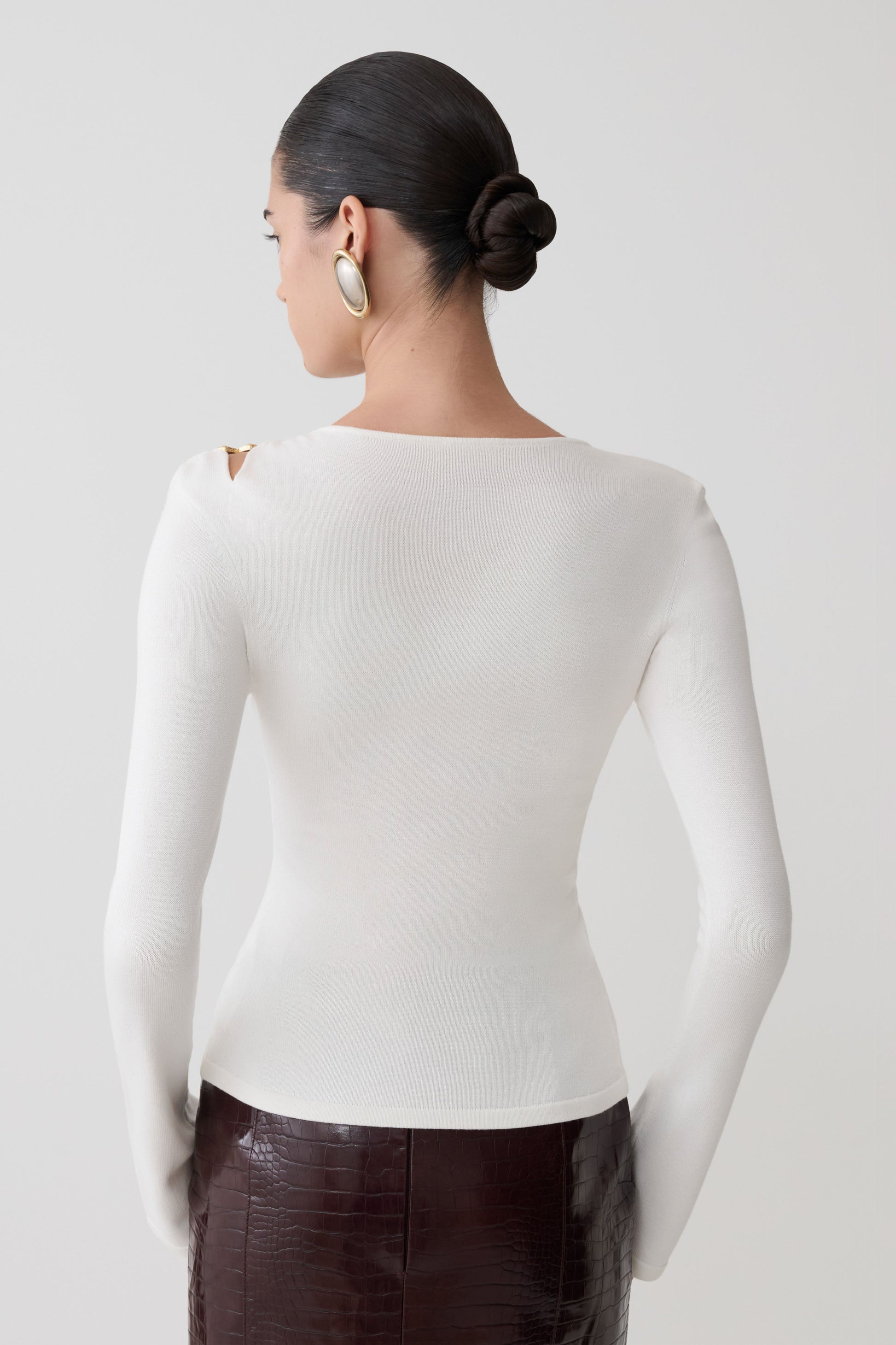 Ricky Knit Long Sleeve Longline Top - Ivory #2