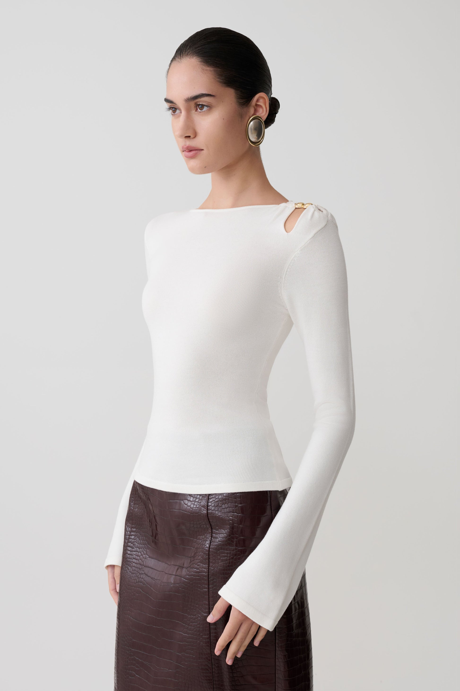 Ricky Knit Long Sleeve Longline Top - Ivory #4
