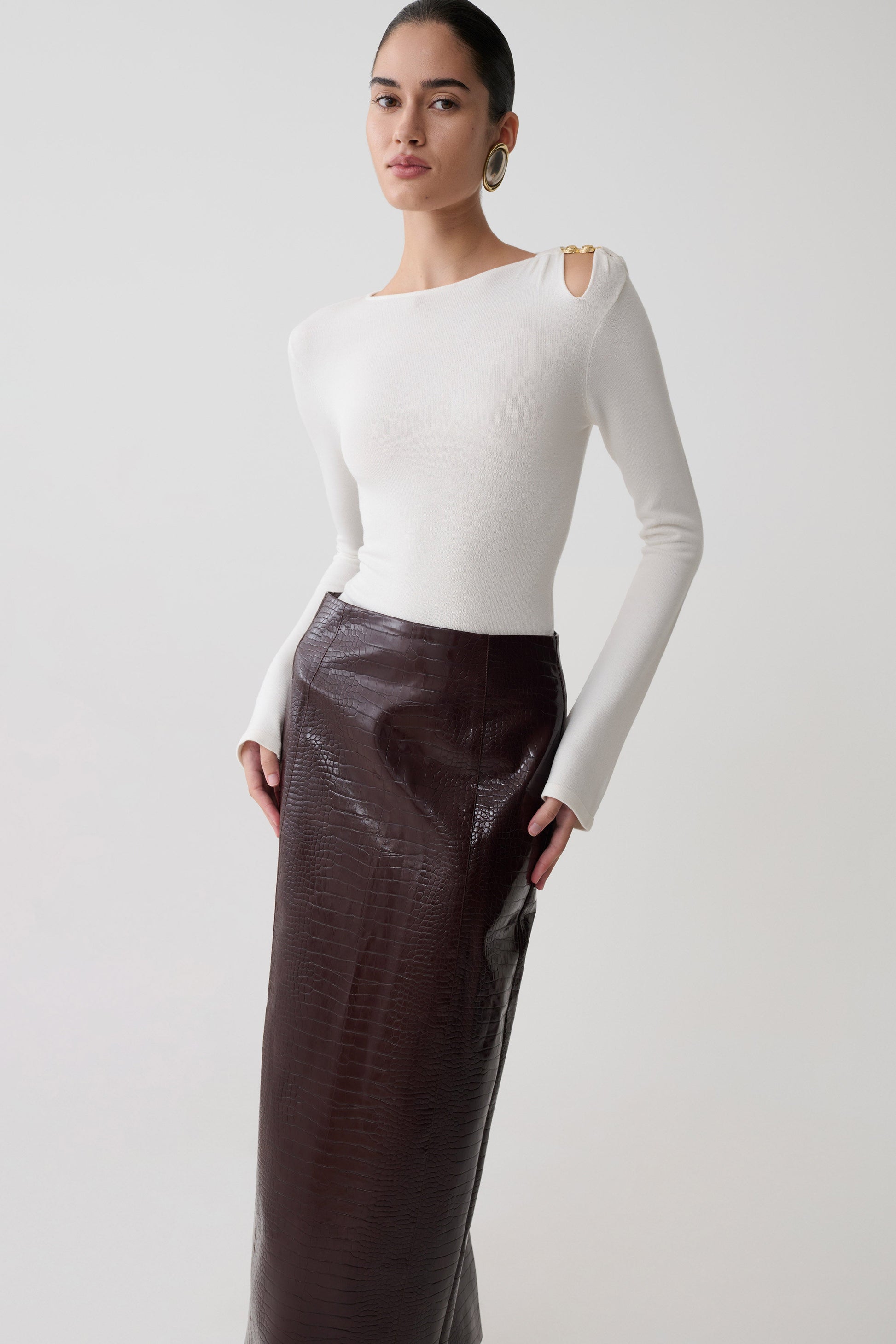 Ricky Knit Long Sleeve Longline Top - Ivory #3