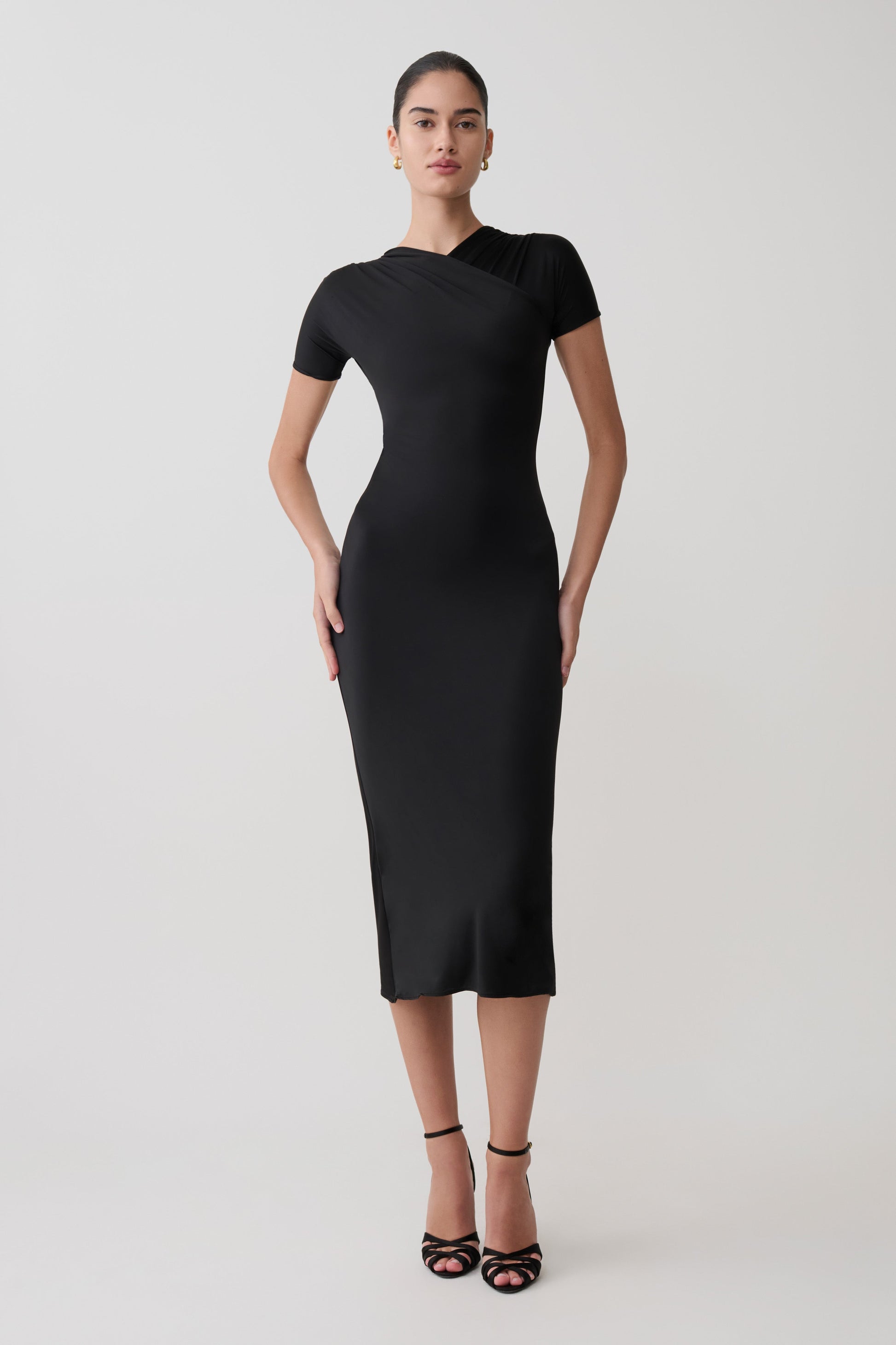 Junie Cross-Over Neck Slinky Maxi Dress - Black #5