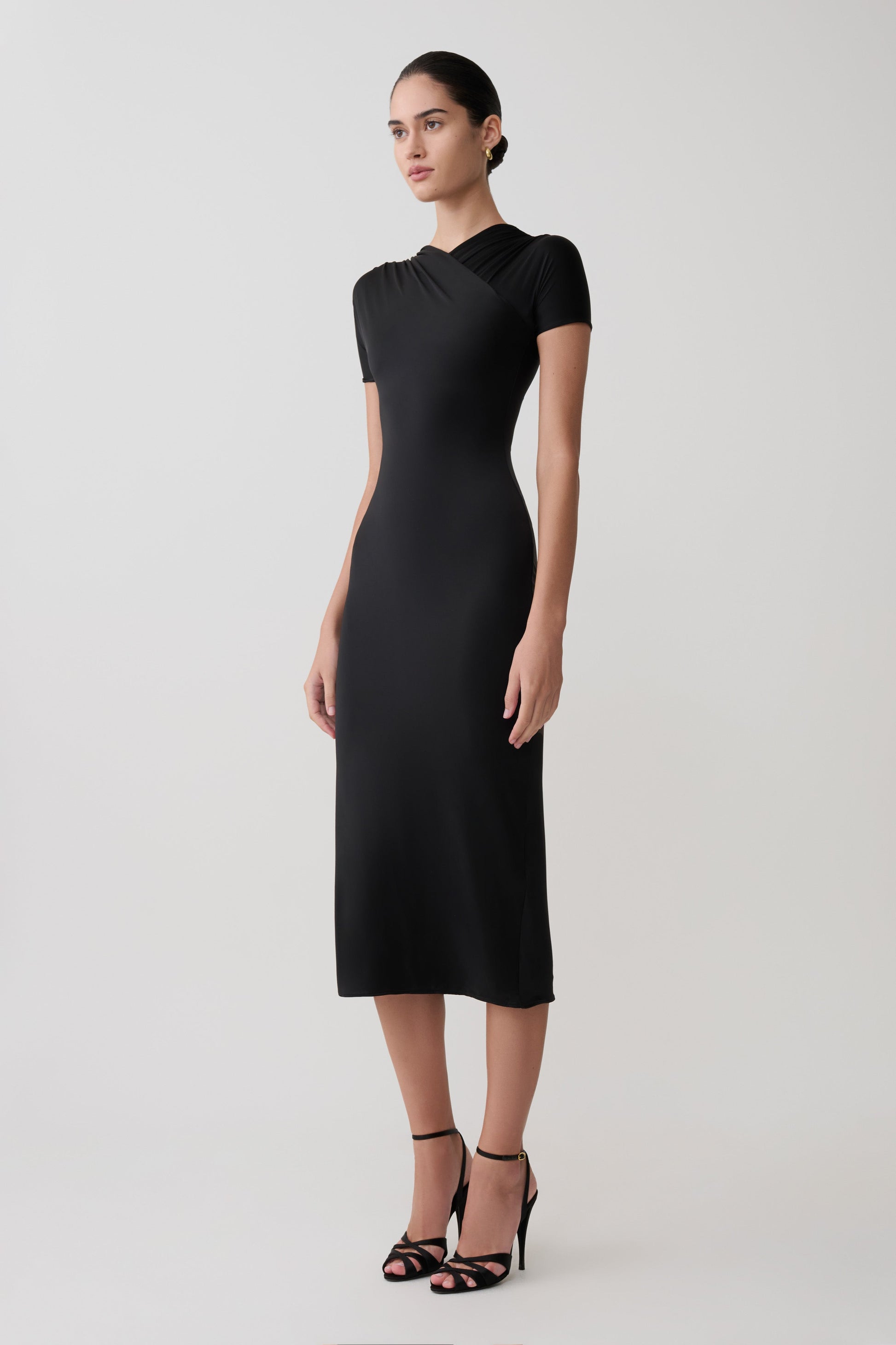 Junie Cross-Over Neck Slinky Maxi Dress - Black #4