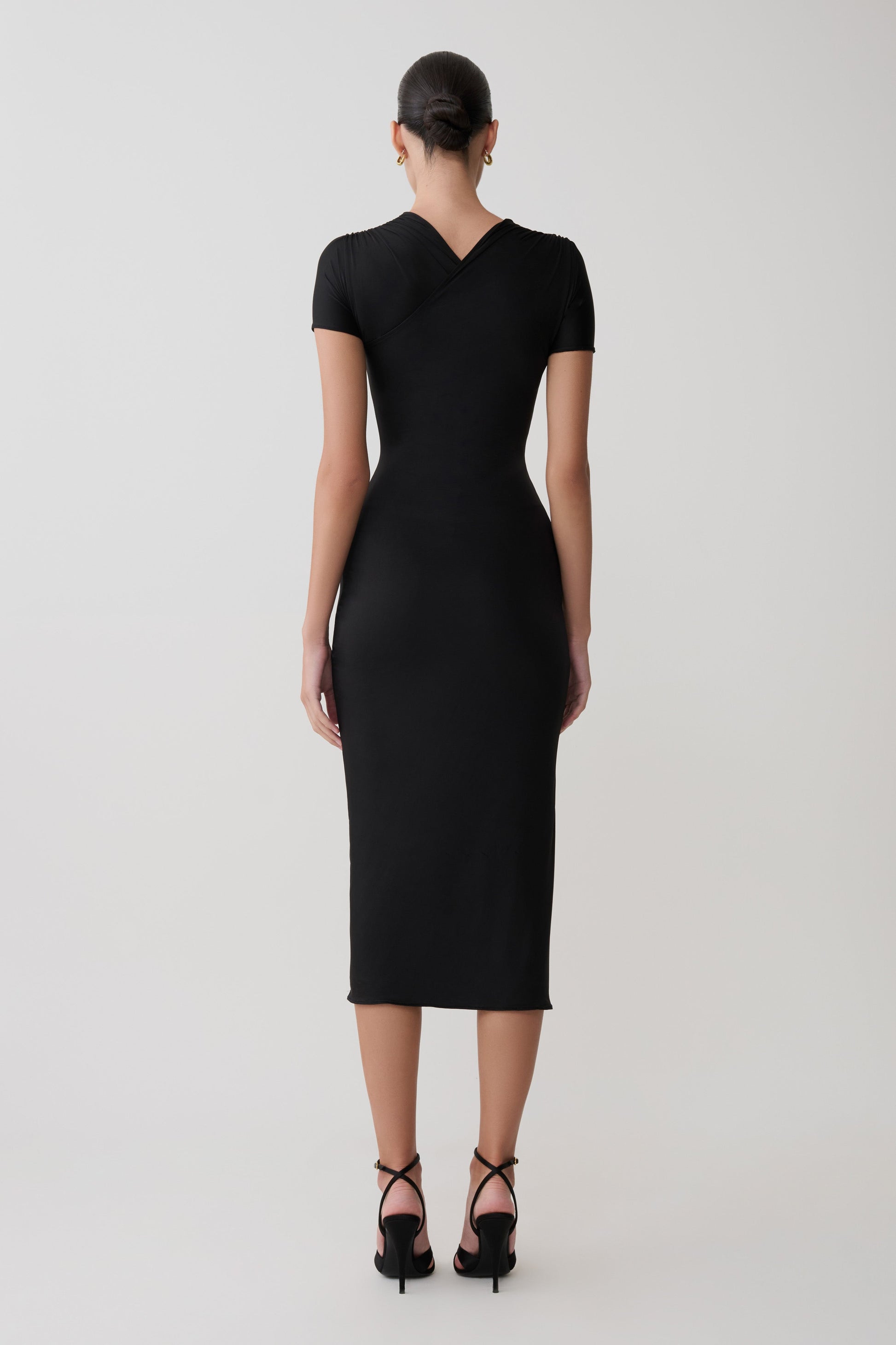 Junie Cross-Over Neck Slinky Maxi Dress - Black #2