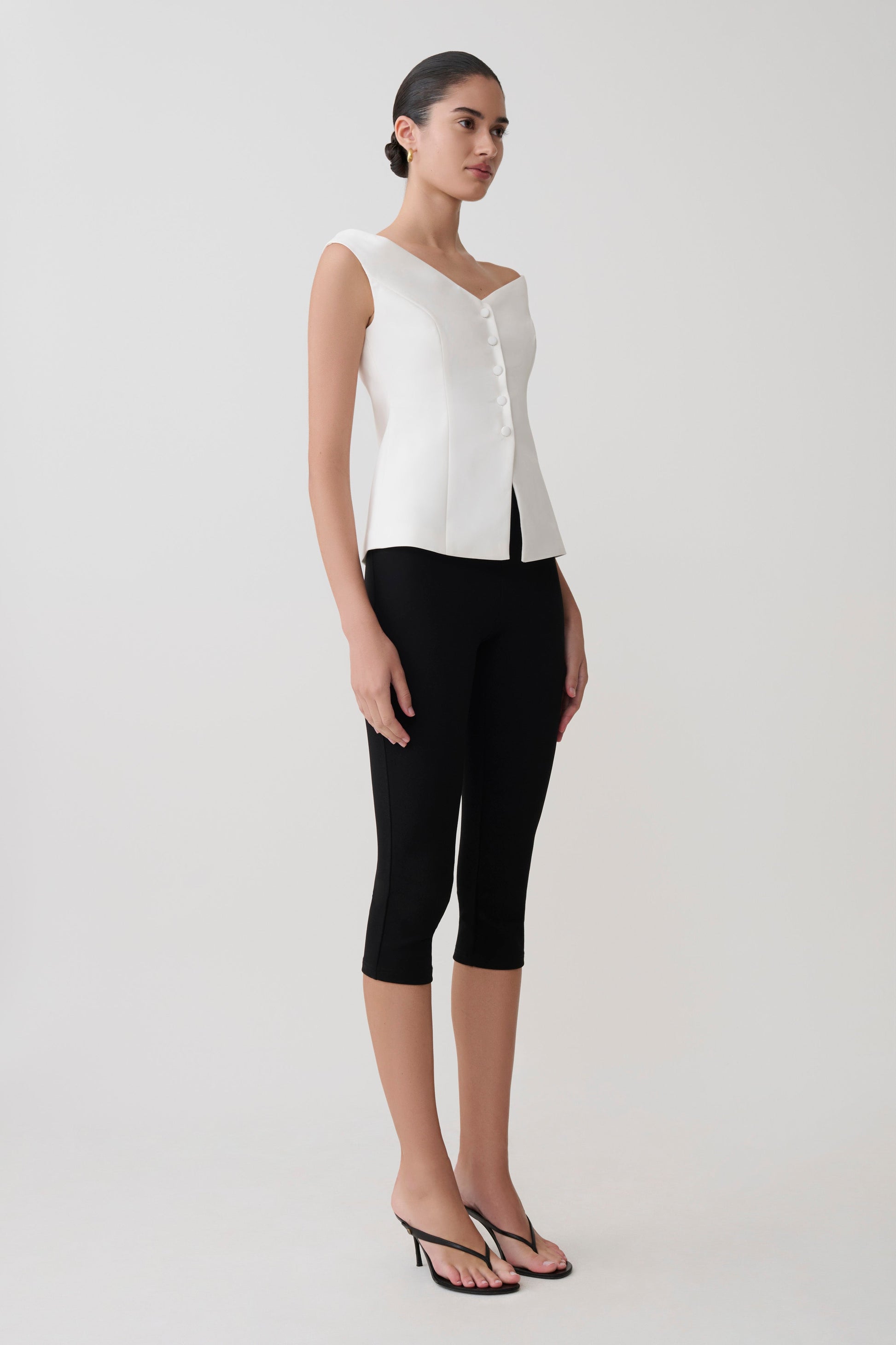 Billie Off Shoulder Sleeveless Button Top - White #8