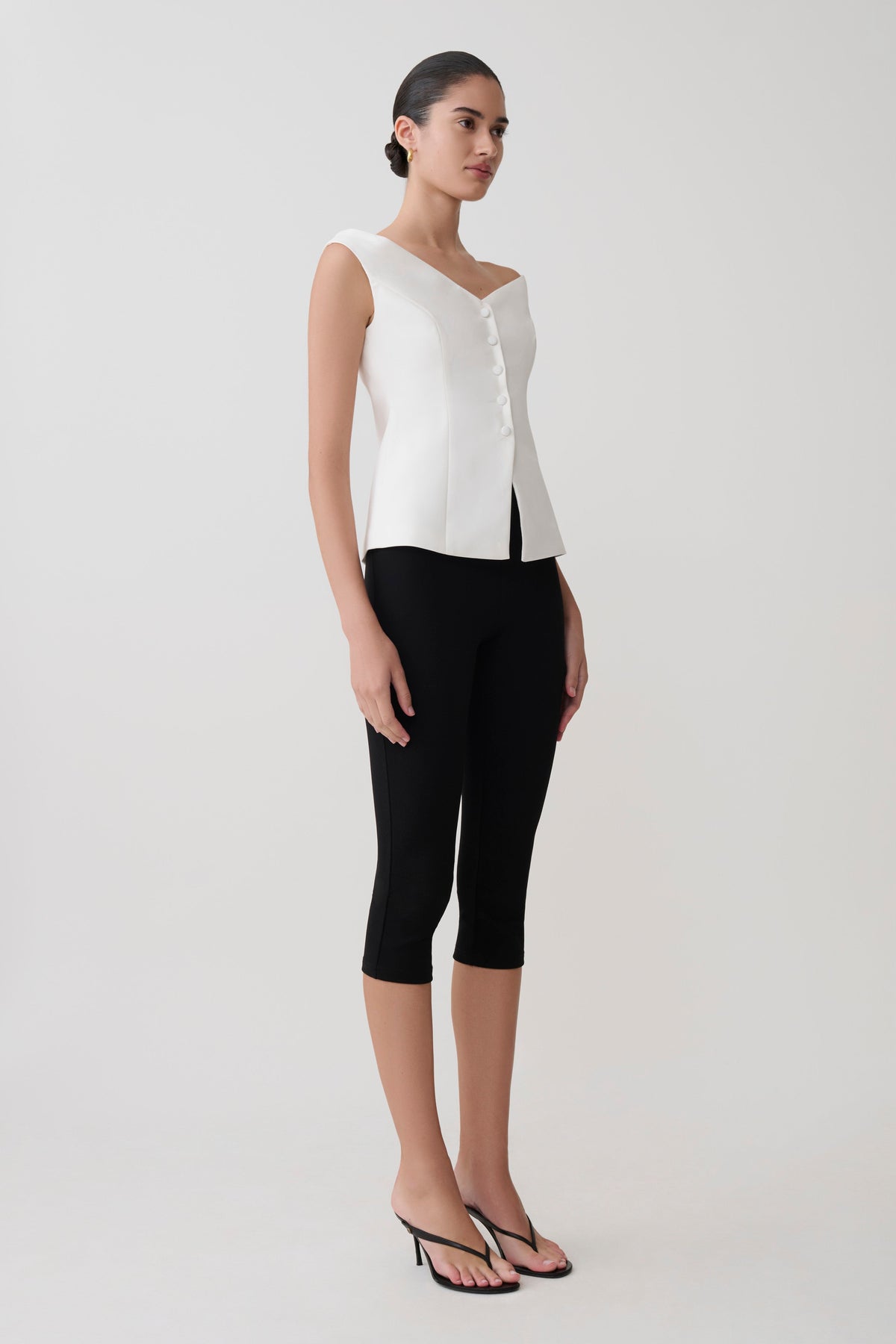 Billie Off Shoulder Sleeveless Button Top - White #8