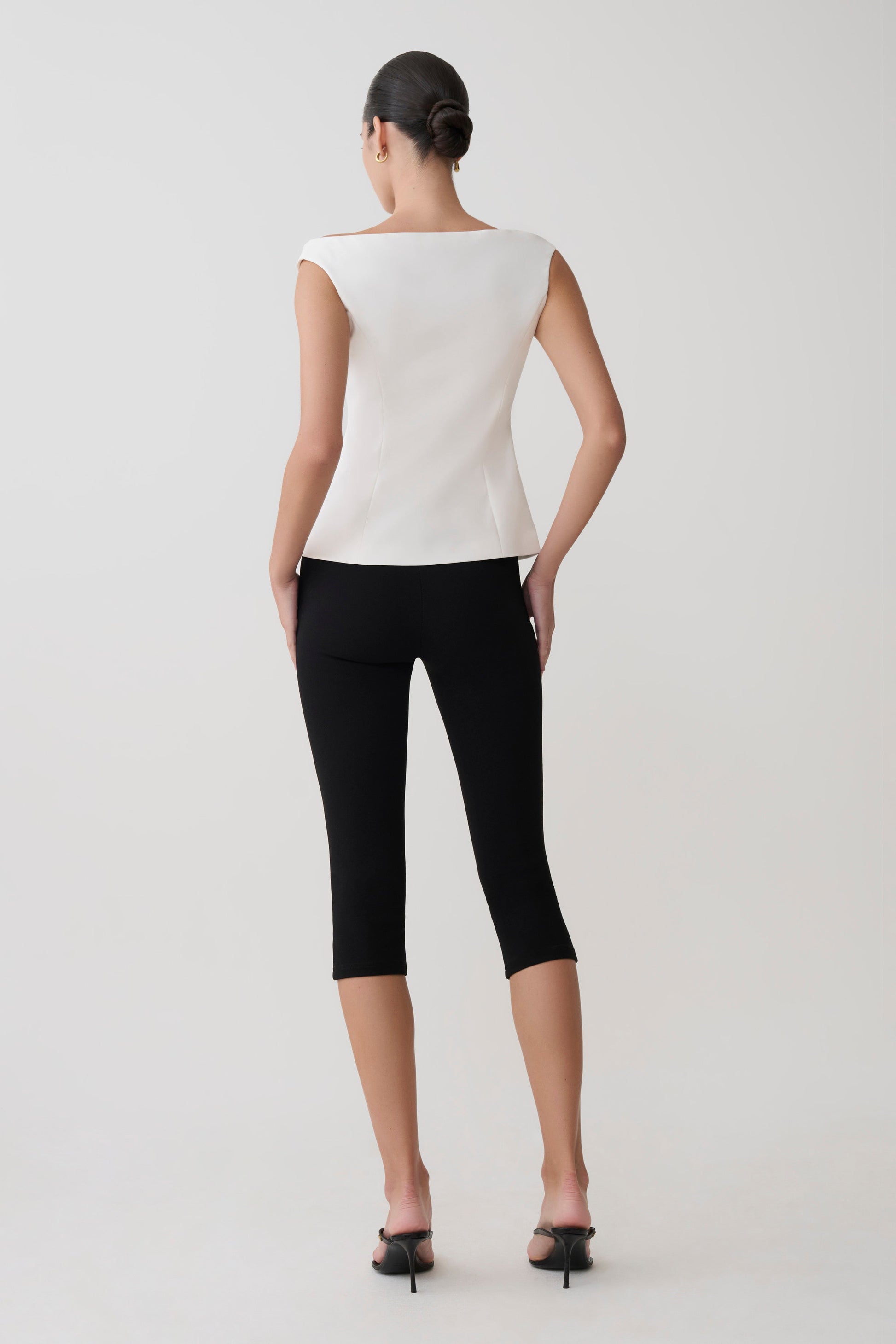 Billie Off Shoulder Sleeveless Button Top - White #9