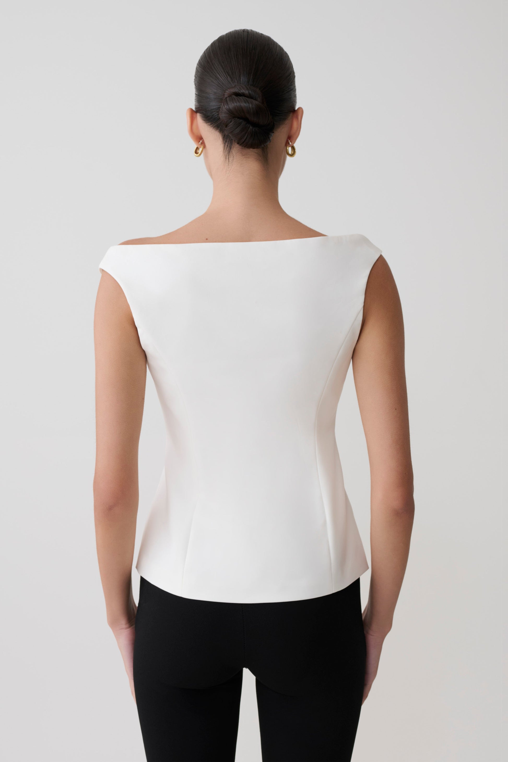 Billie Off Shoulder Sleeveless Button Top - White #3