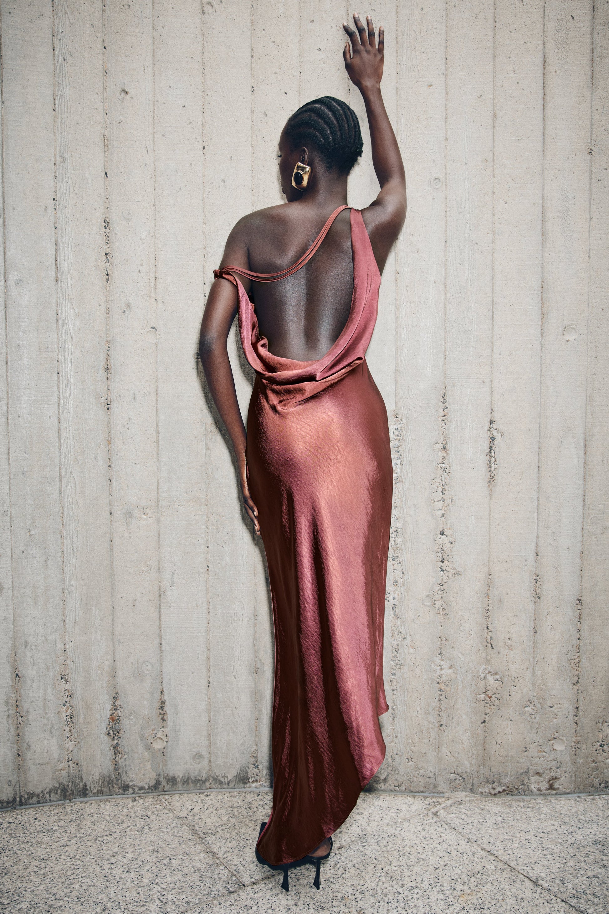 Yvette Slip Maxi Dress With Asymmetrical Hem - Brown Cherry | MESHKI UK Yvette Slip Maxi Dress With Asymmetrical Hem - Brown Cherry | MESHKI UK