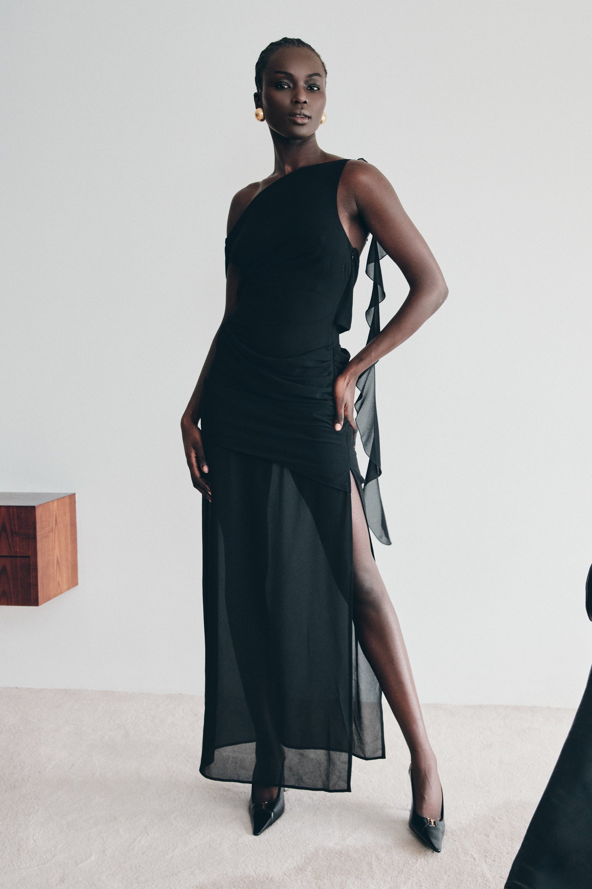 Daria Draped Chiffon Maxi Dress - Black #7