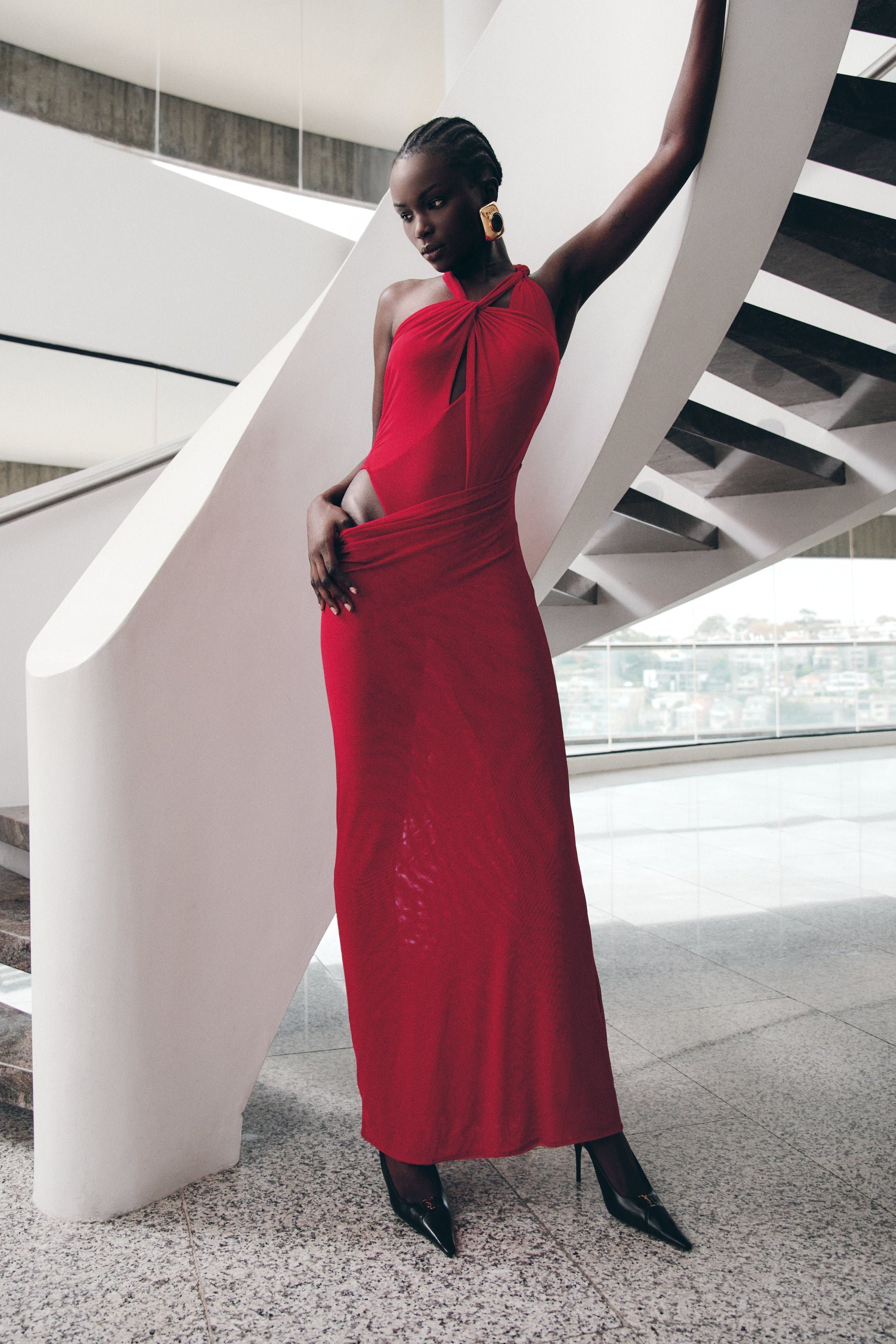 Edwina Knotted Mesh Maxi Dress - Red #2