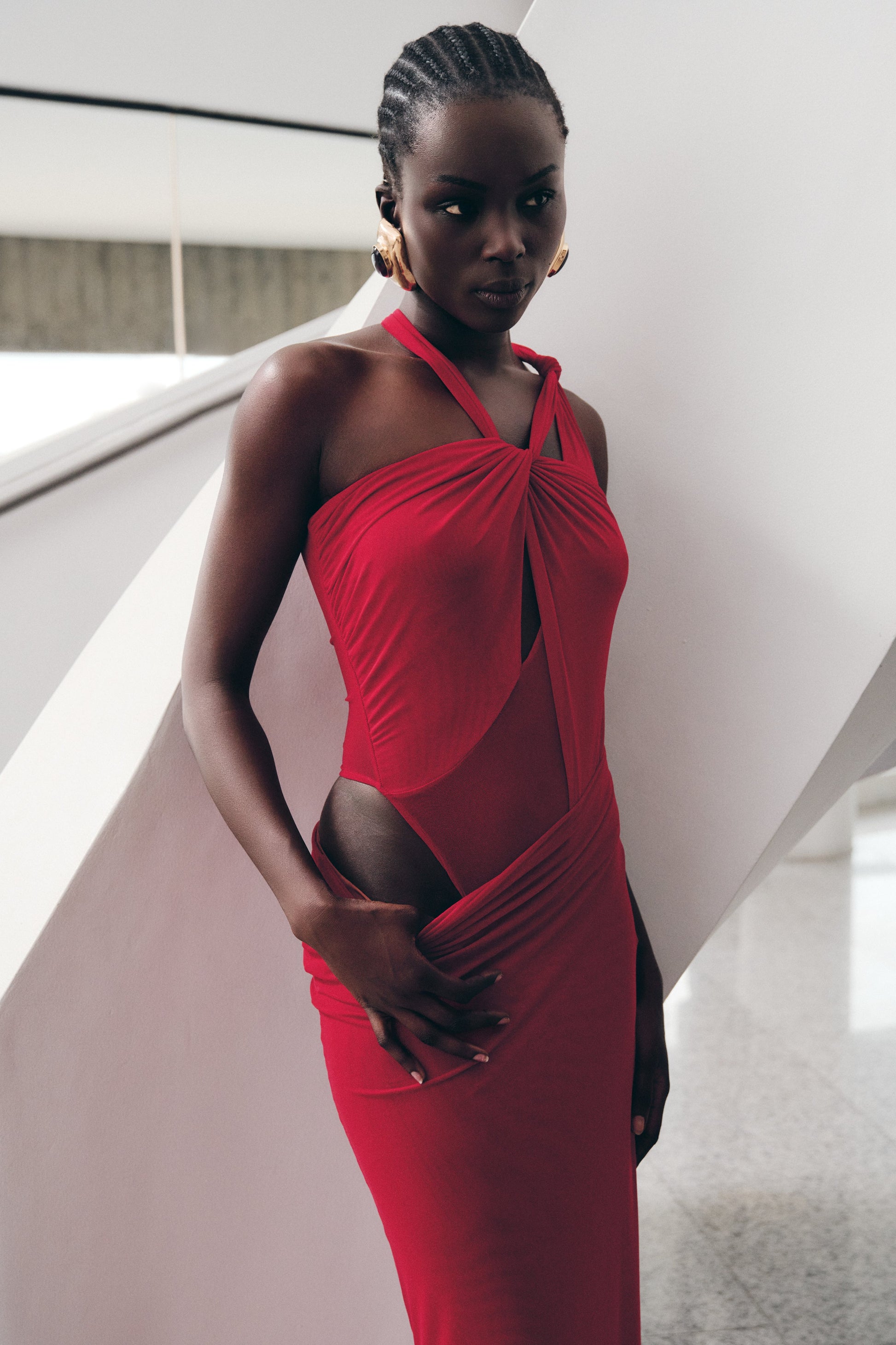 Edwina Knotted Mesh Maxi Dress - Red #3