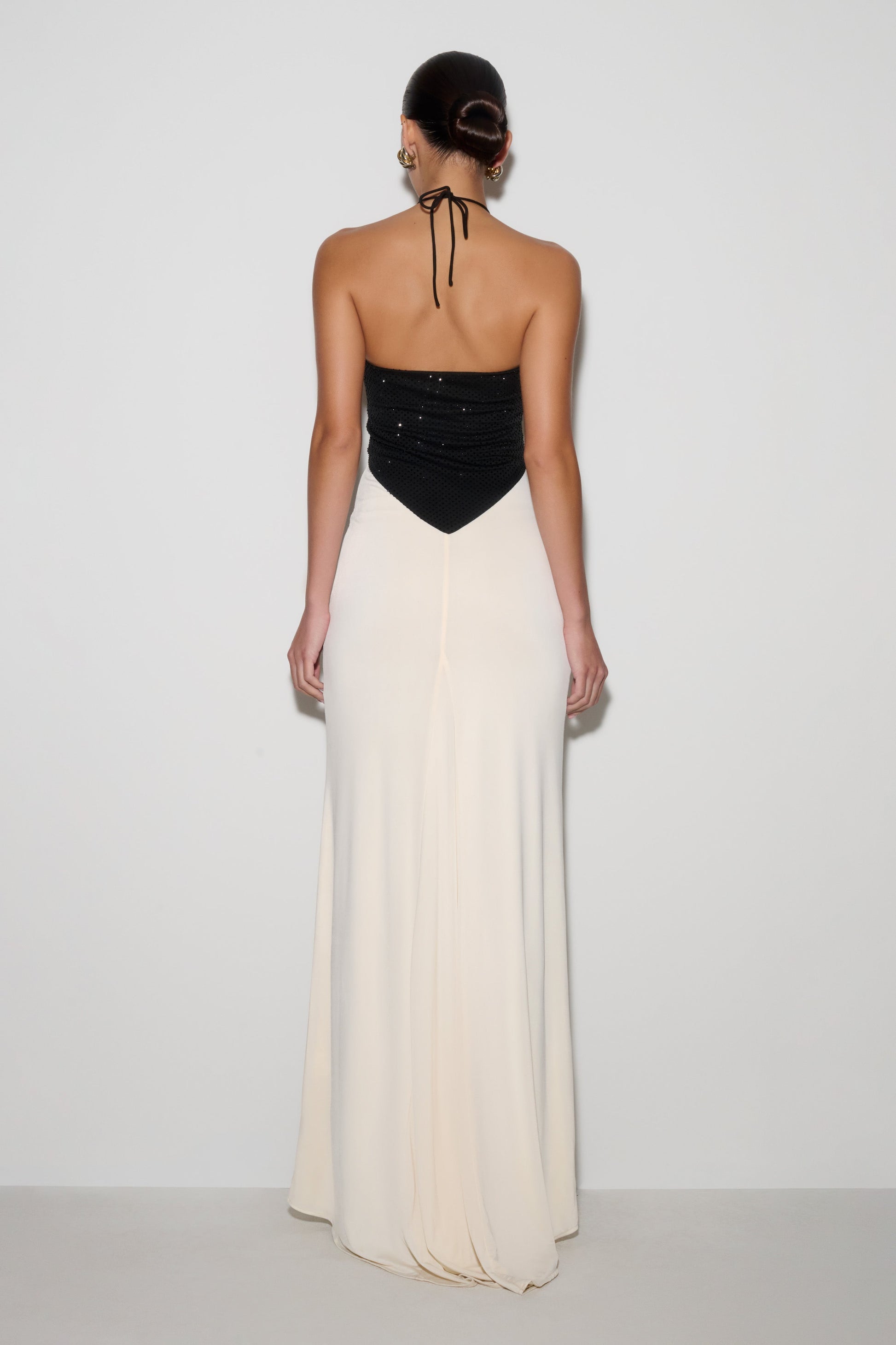 Hien Sequin Halter Maxi Dress - Black/Ivory #2