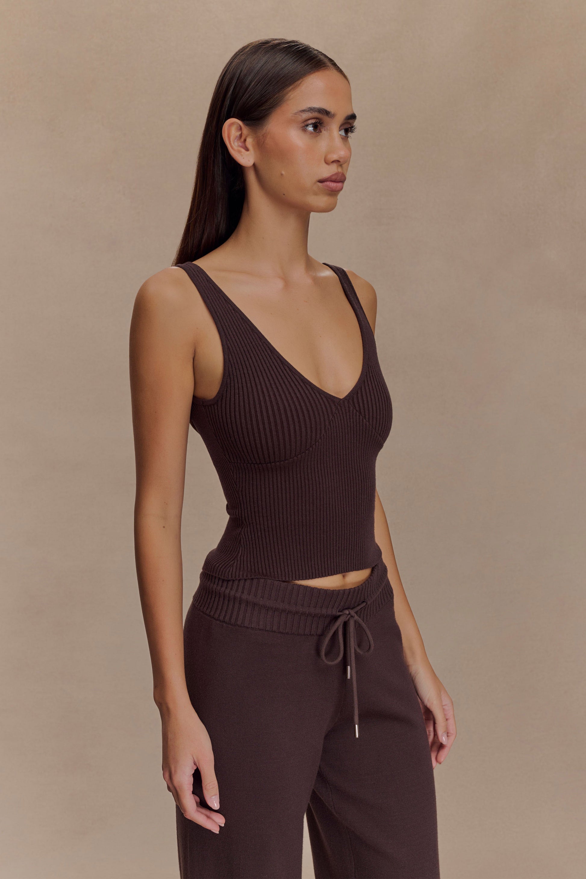 Natalya Ribbed Knit Cami Top - Dark Chocolate #4