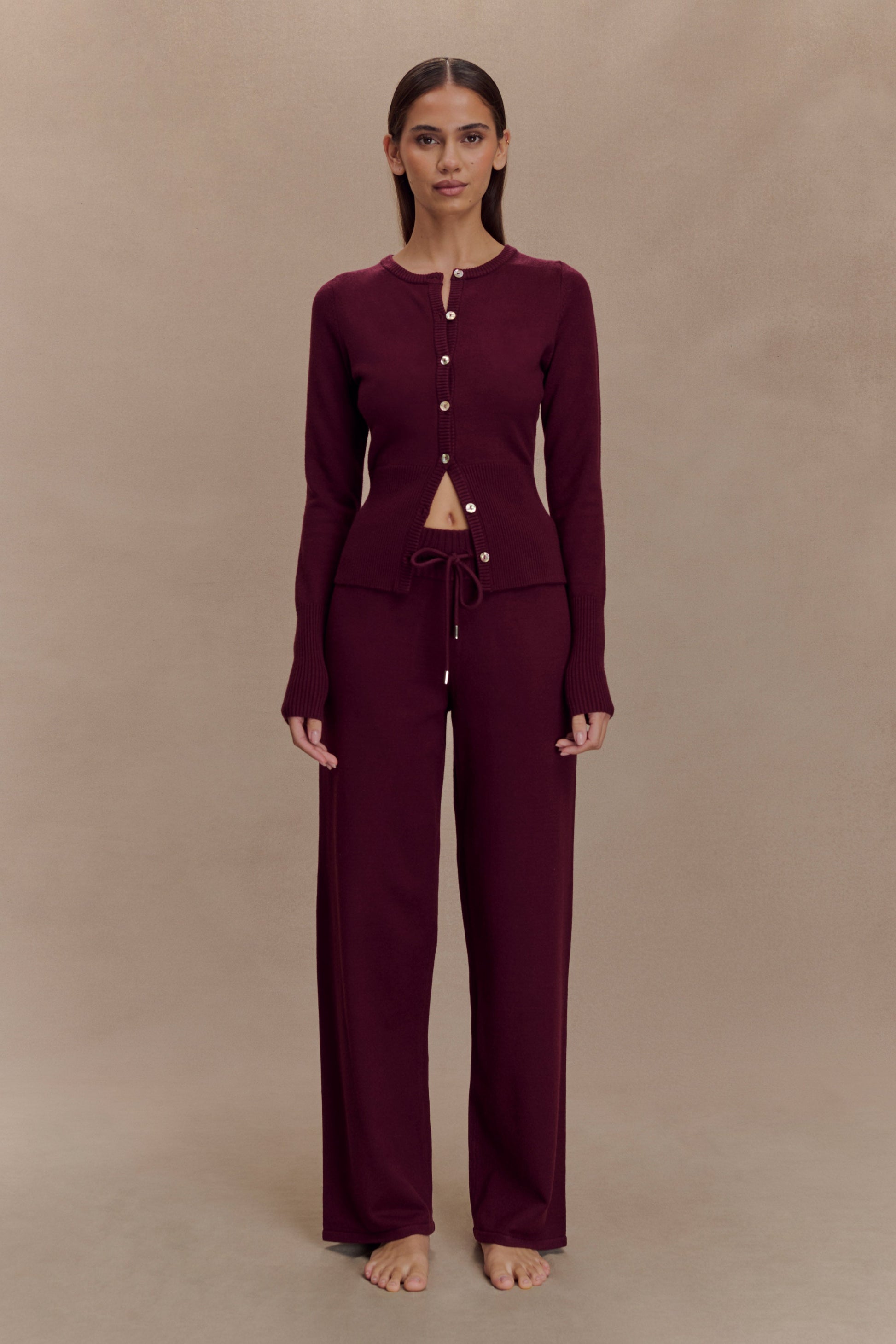 Reese Fitted Knit Cardigan - Merlot #6