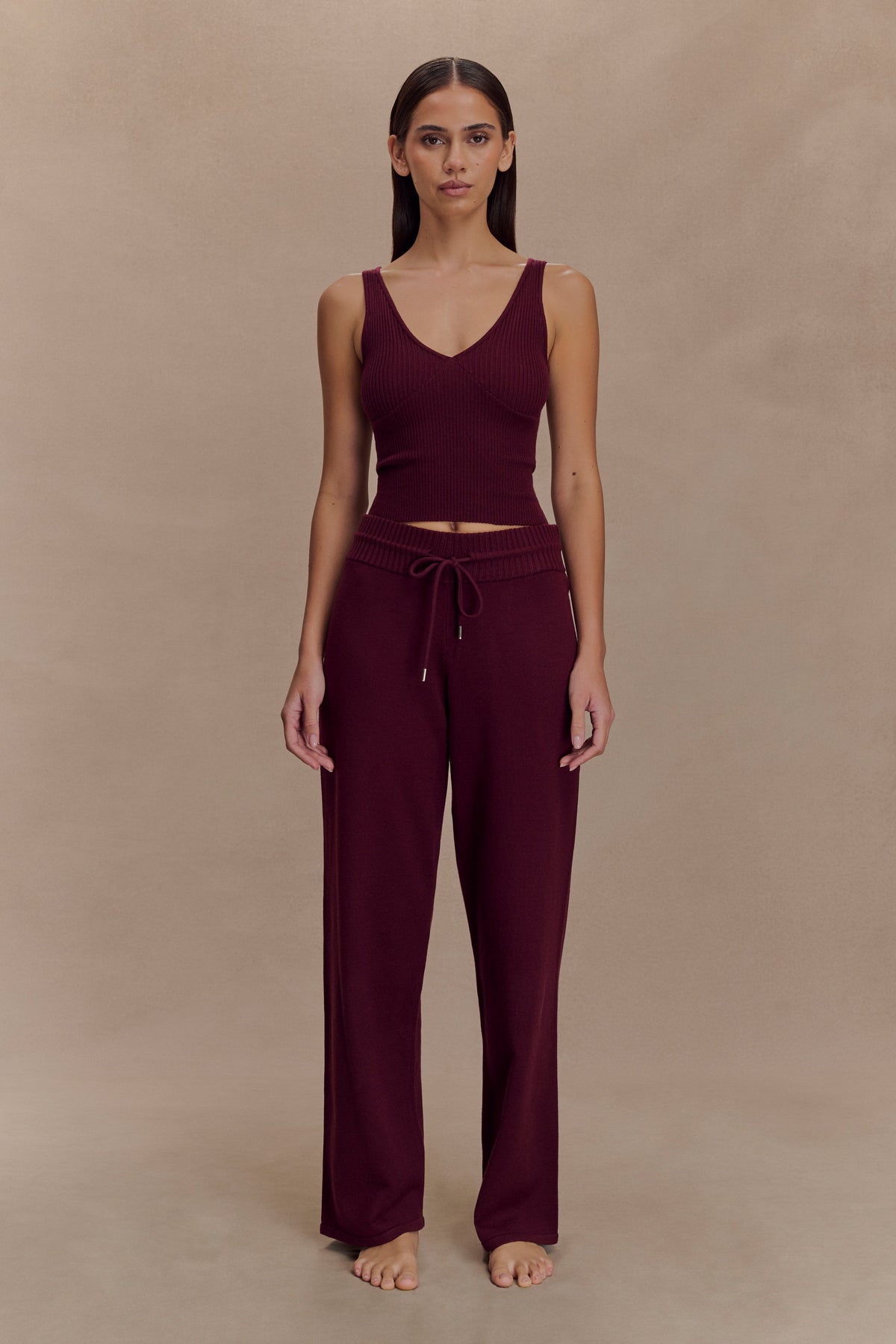 Natalya Ribbed Knit Cami Top - Merlot #4
