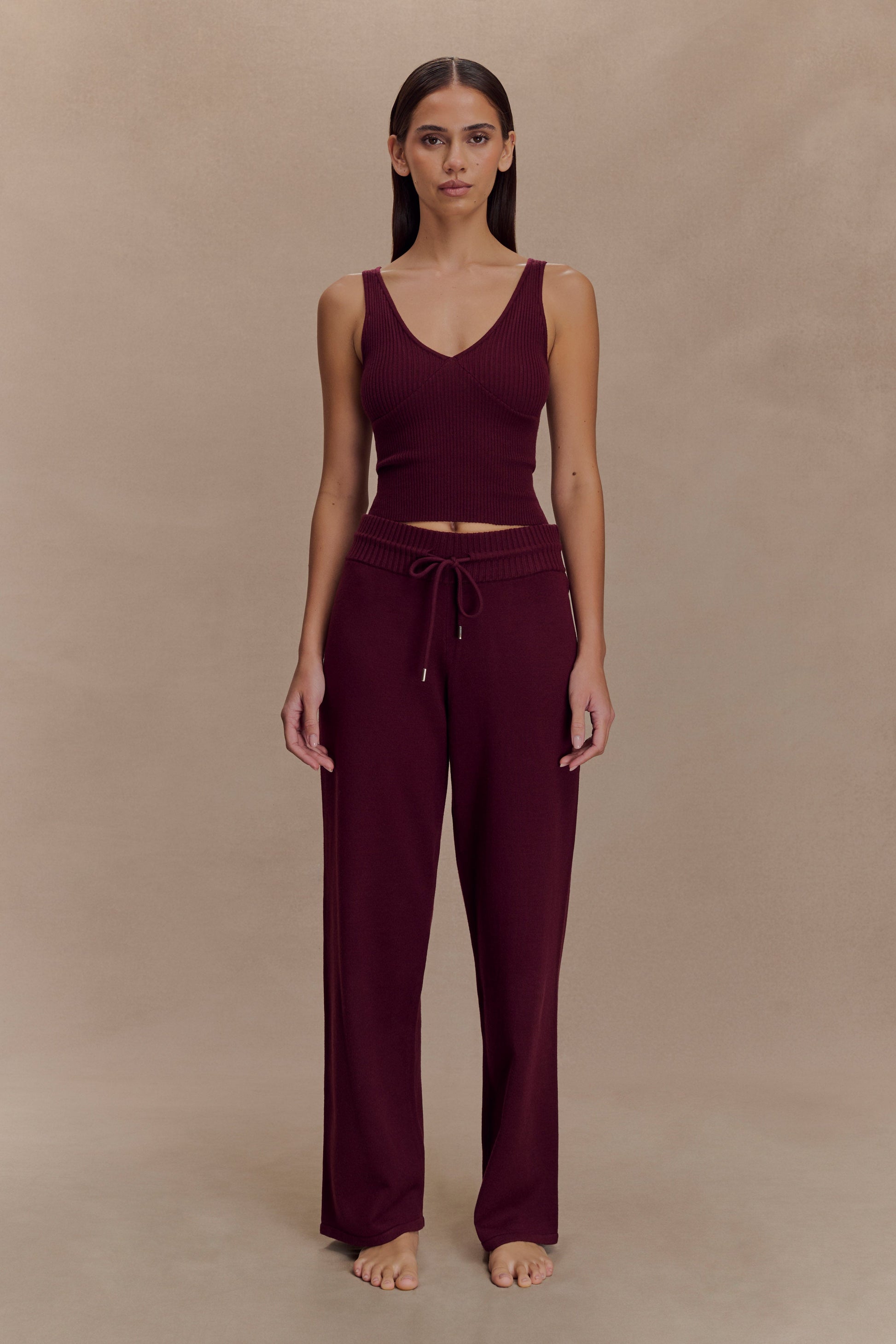 Natalya Ribbed Knit Cami Top - Merlot #4