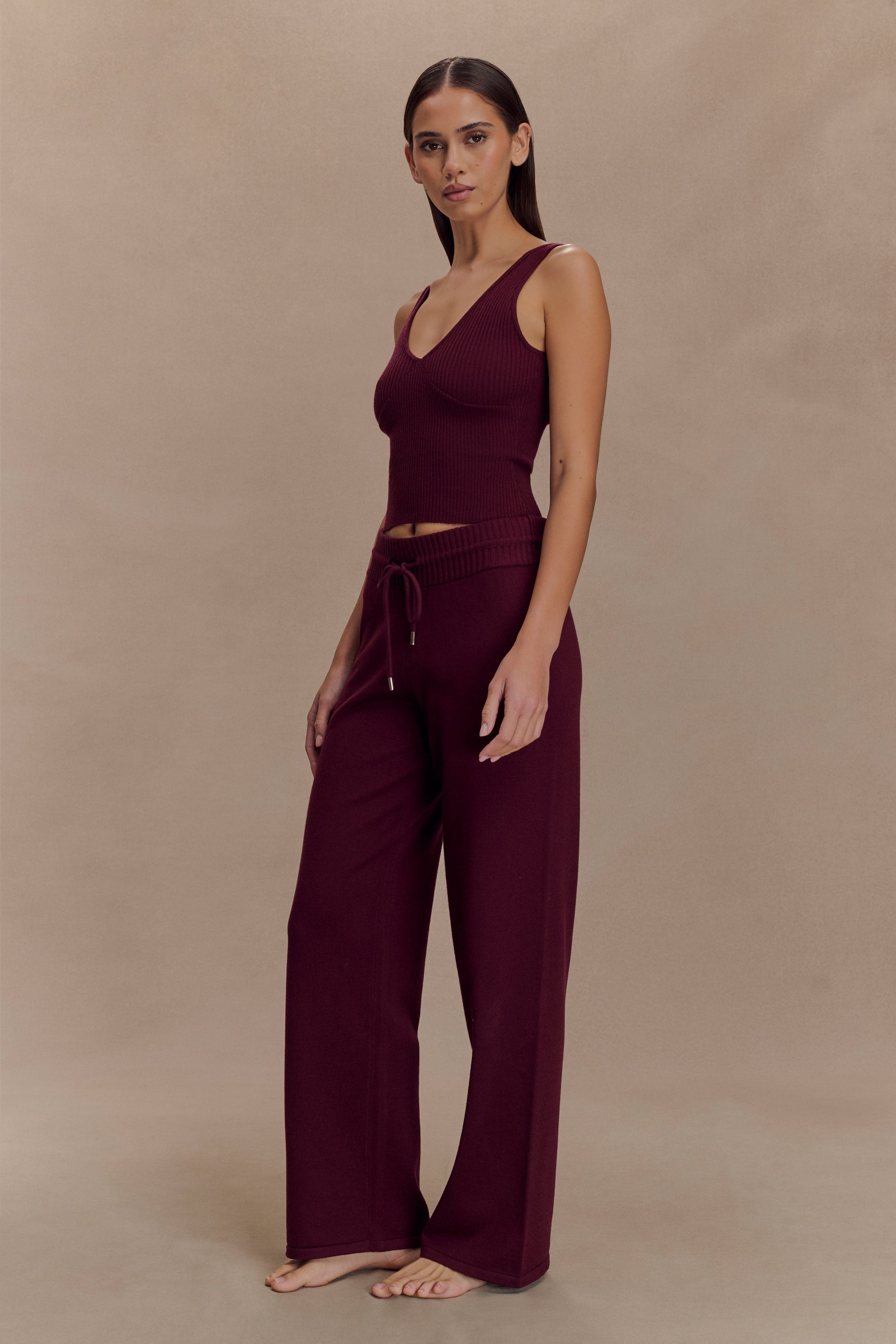 Natalya Knit Wide Leg Pants - Merlot #4