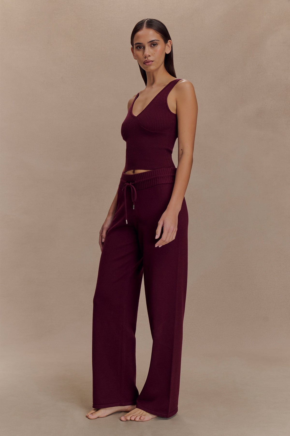 Natalya Ribbed Knit Cami Top - Merlot #3