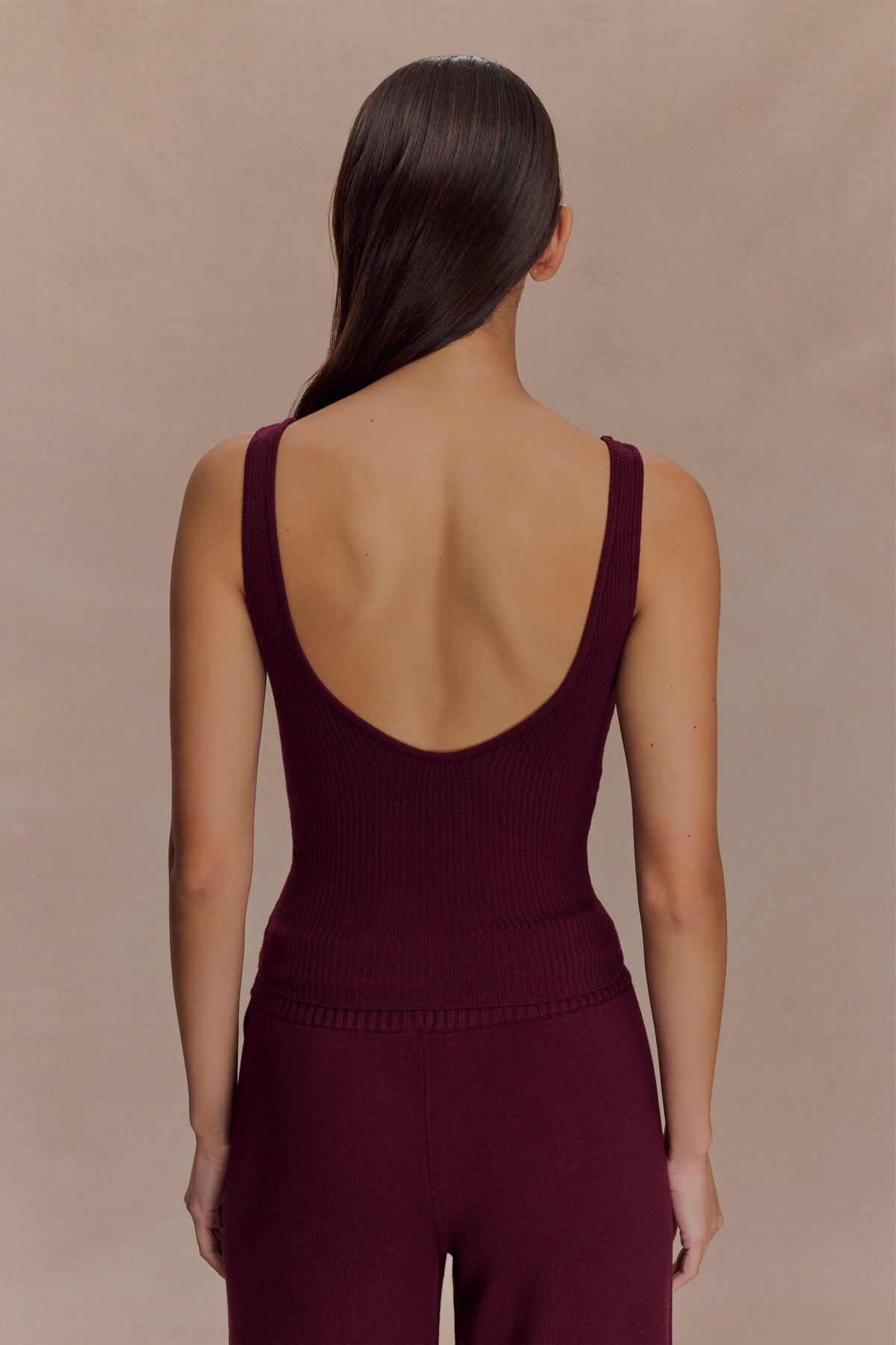 Natalya Ribbed Knit Cami Top - Merlot #2