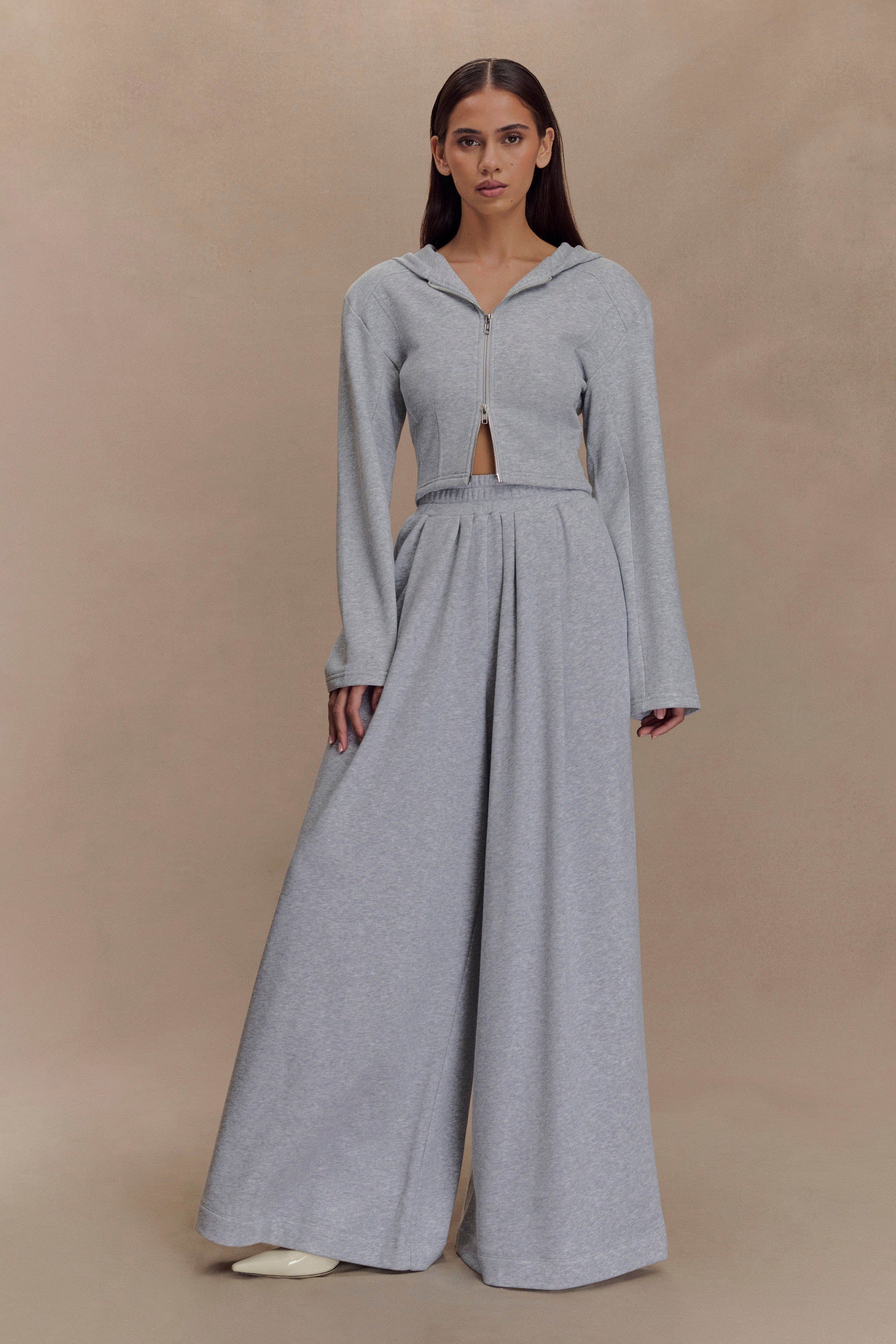 Aspen Gathered Wide Leg Jogger - Light Grey Marle #6