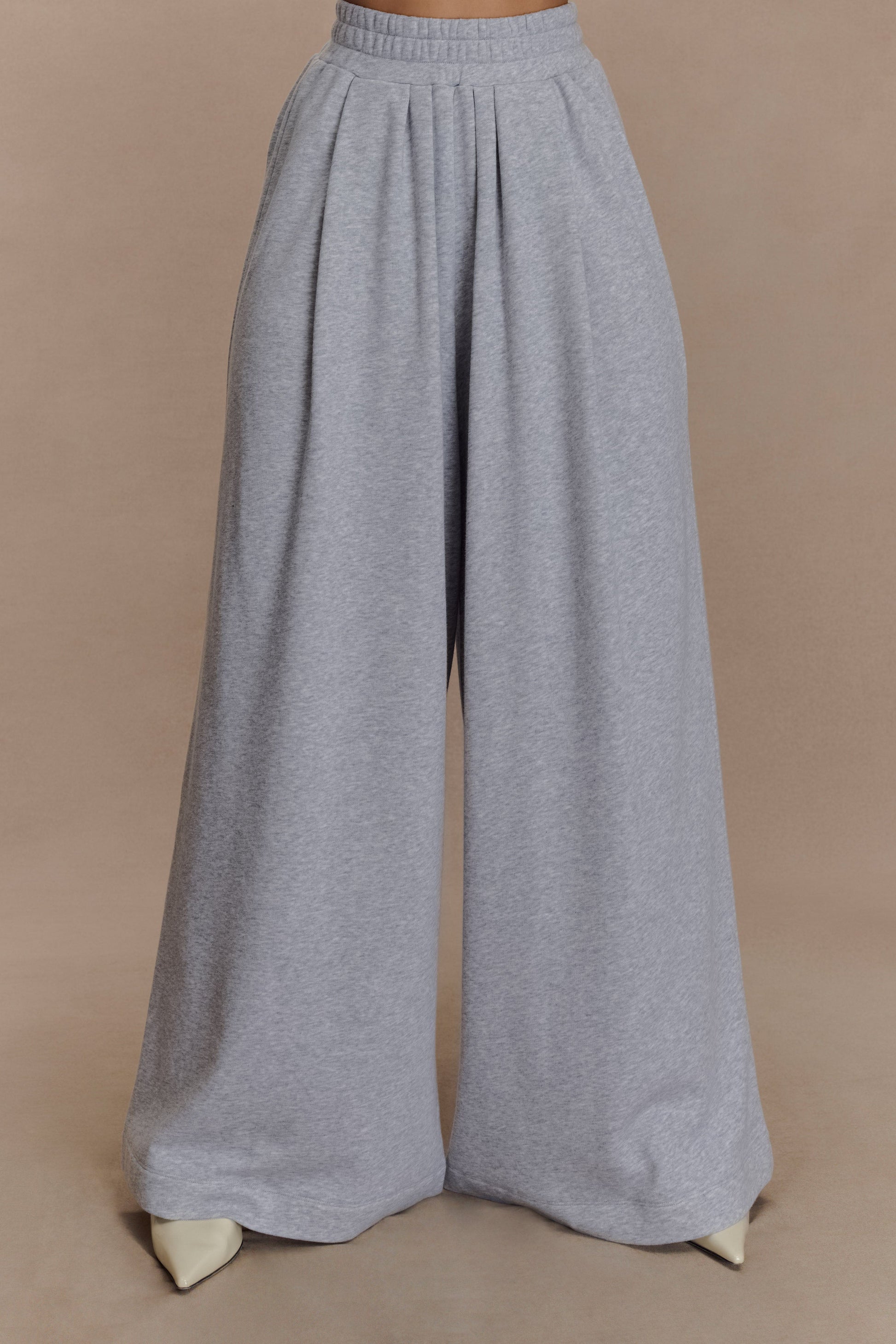 Aspen Gathered Wide Leg Jogger - Light Grey Marle #3
