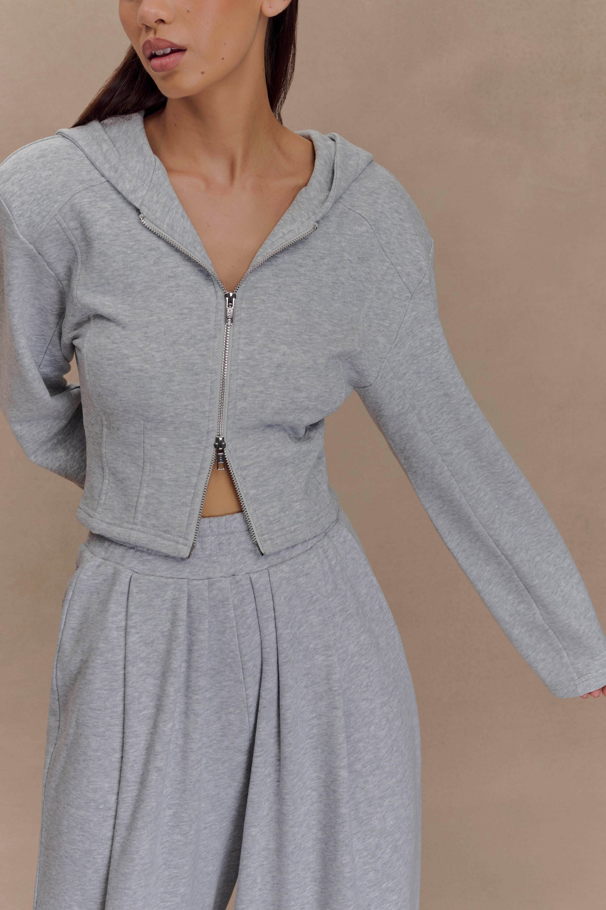Quinn Zip Up Hoodie - Light Grey Marle #3