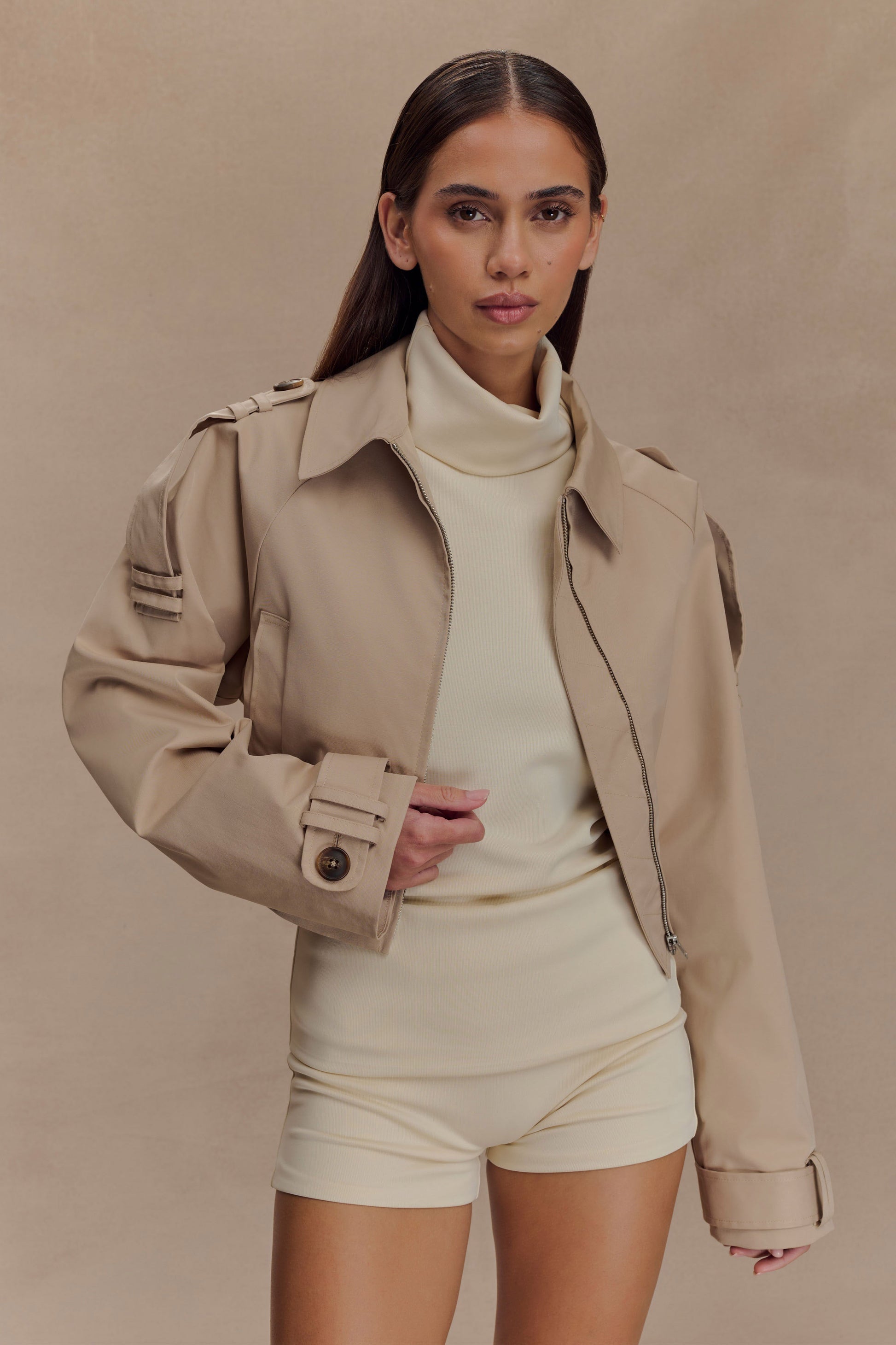 Frank Cropped Collared Jacket - Camel #4