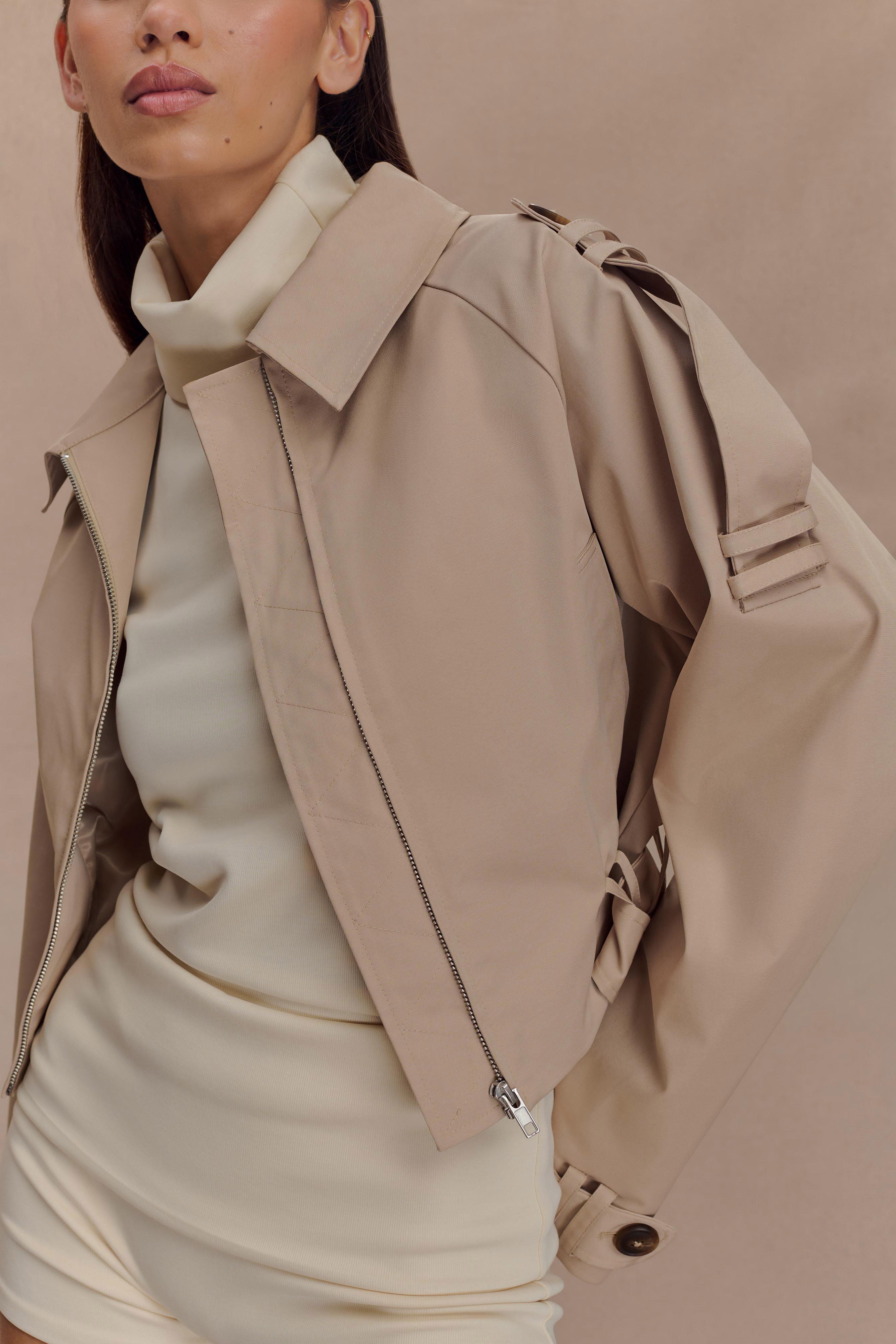 Frank Cropped Collared Jacket - Camel | MESHKI UK