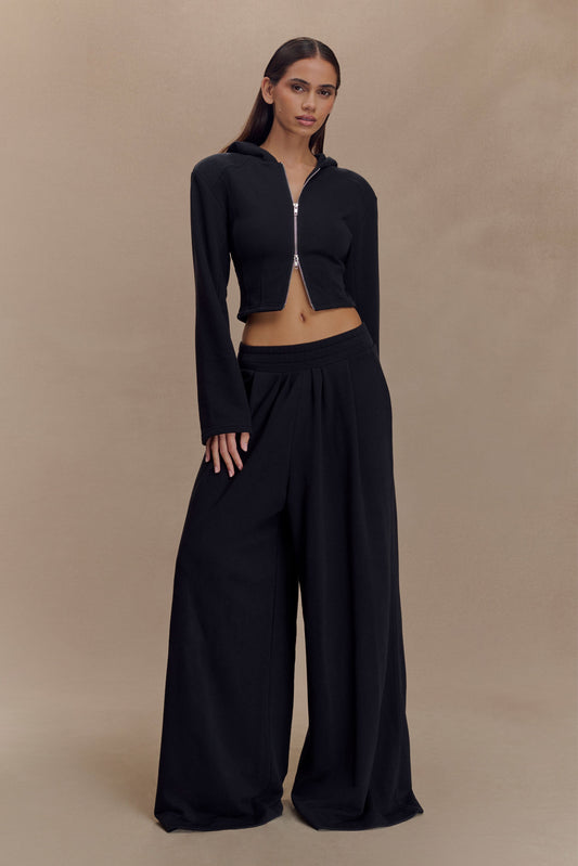 Aspen Gathered Wide Leg Jogger - Black