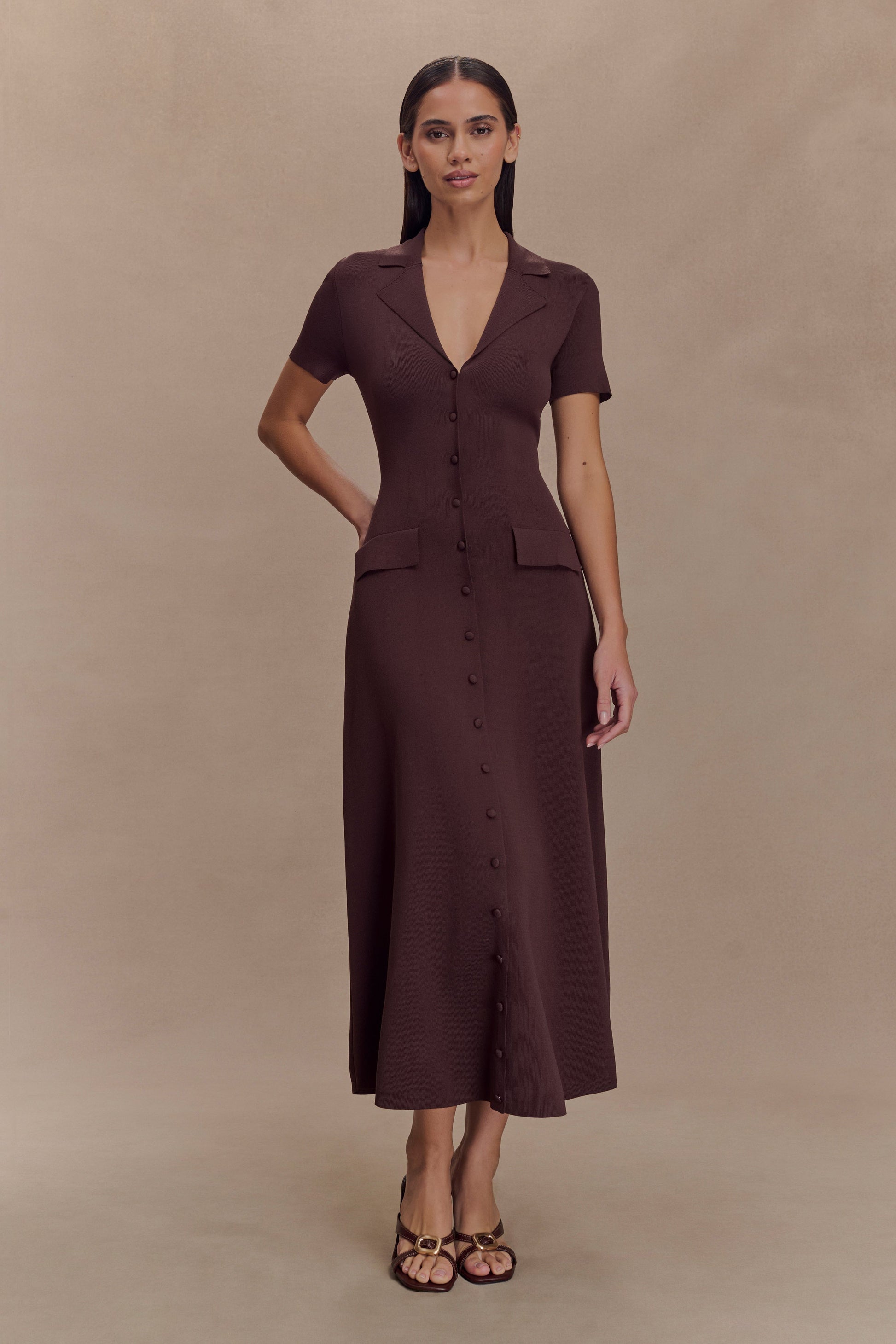 Pearson Short Sleeve Knit Midi Dress - Chocolate #5