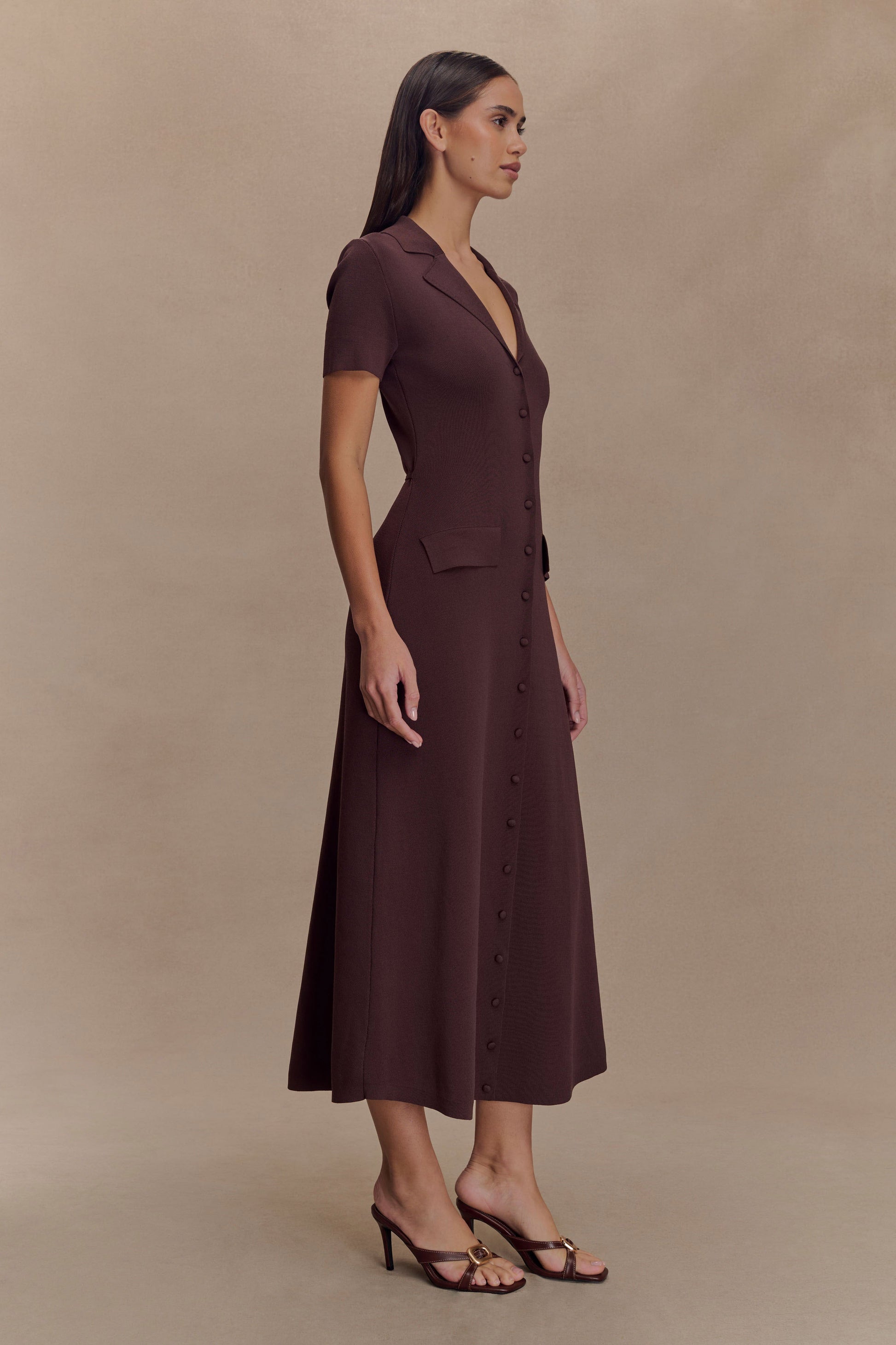 Pearson Short Sleeve Knit Midi Dress - Chocolate #4