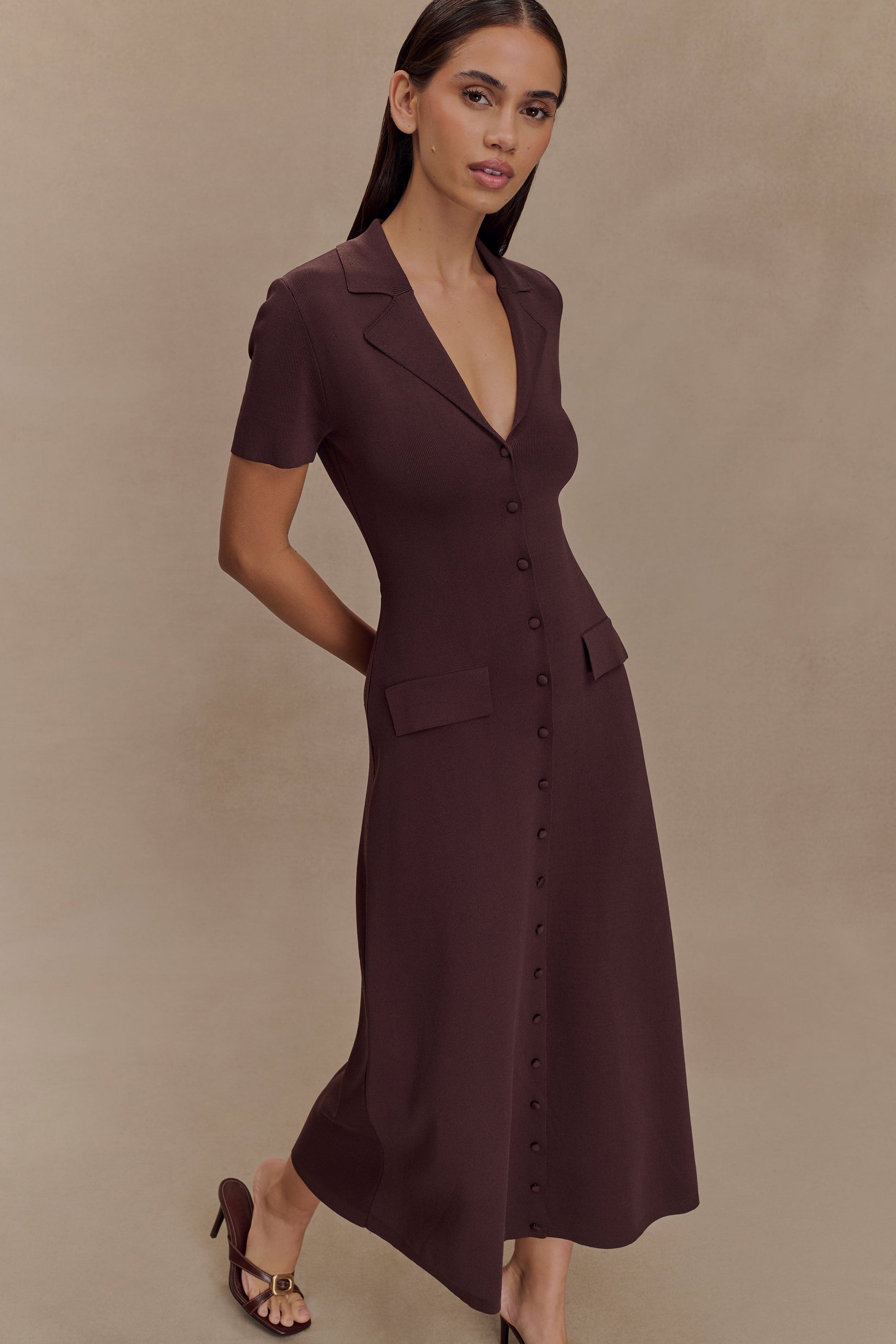 Pearson Short Sleeve Knit Midi Dress - Chocolate #3