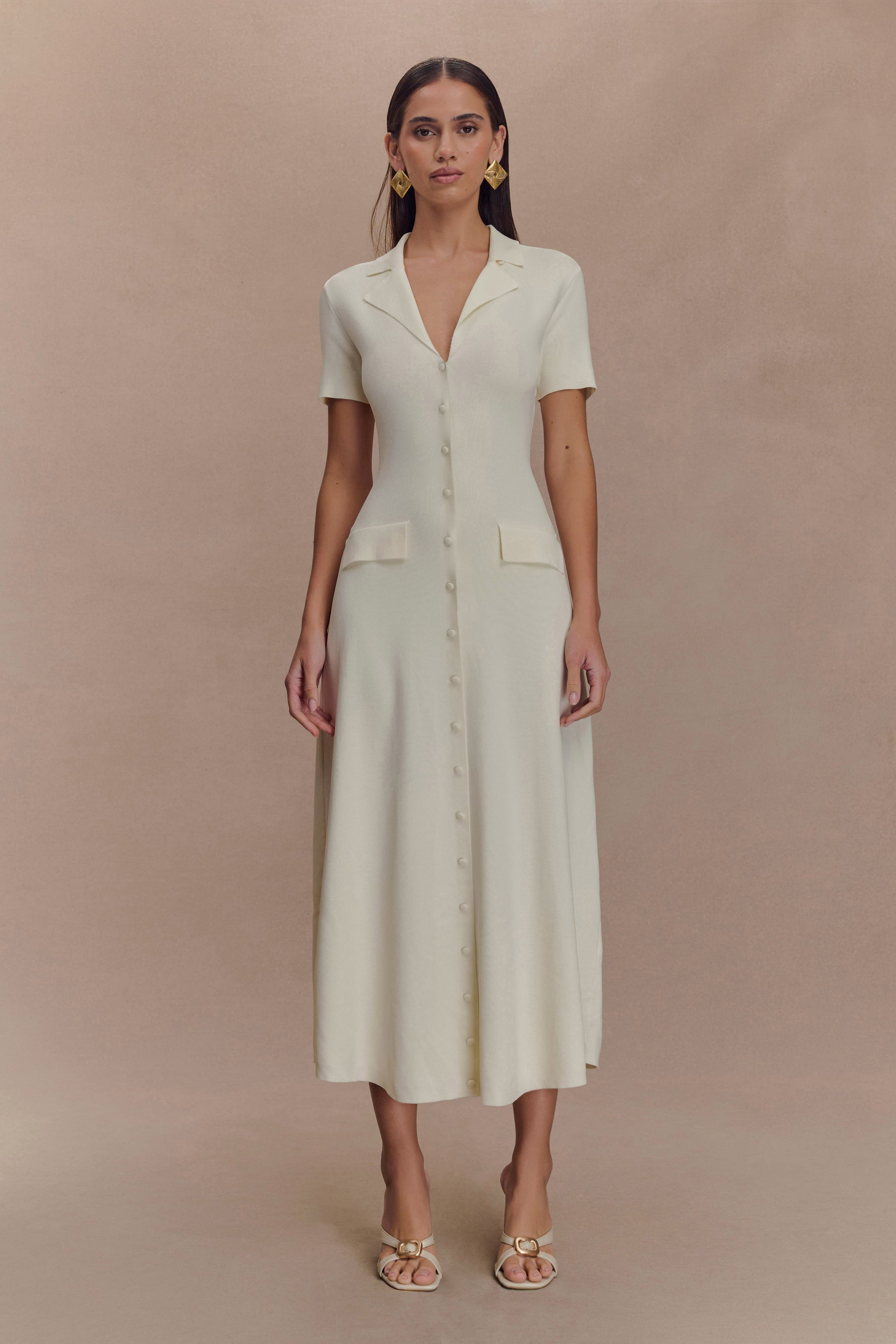 Pearson Short Sleeve Knit Midi Dress - Ivory