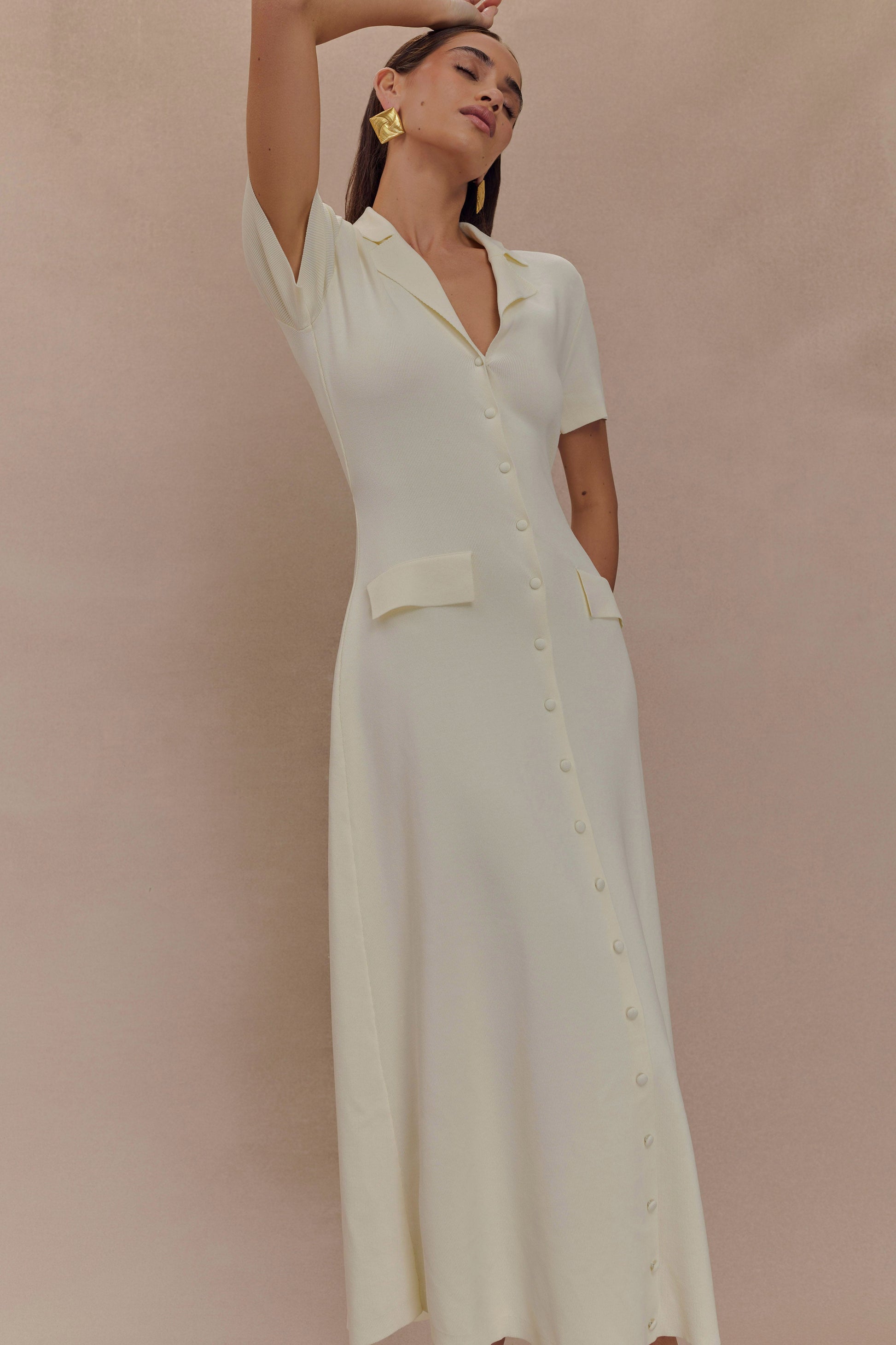 Pearson Short Sleeve Knit Midi Dress - Ivory #3