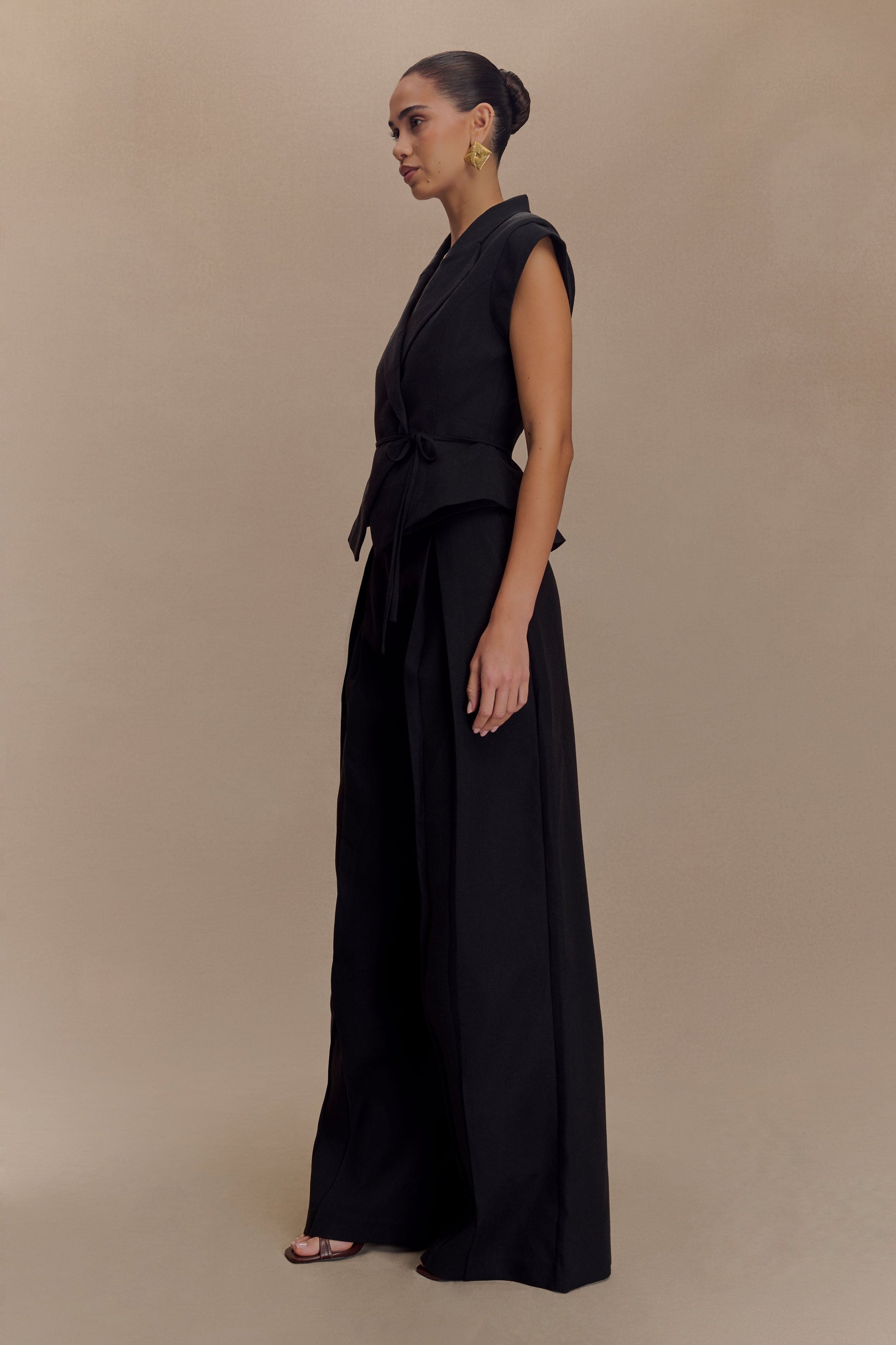 Raya Mid Rise Wide Leg Linen Pant - Black #3