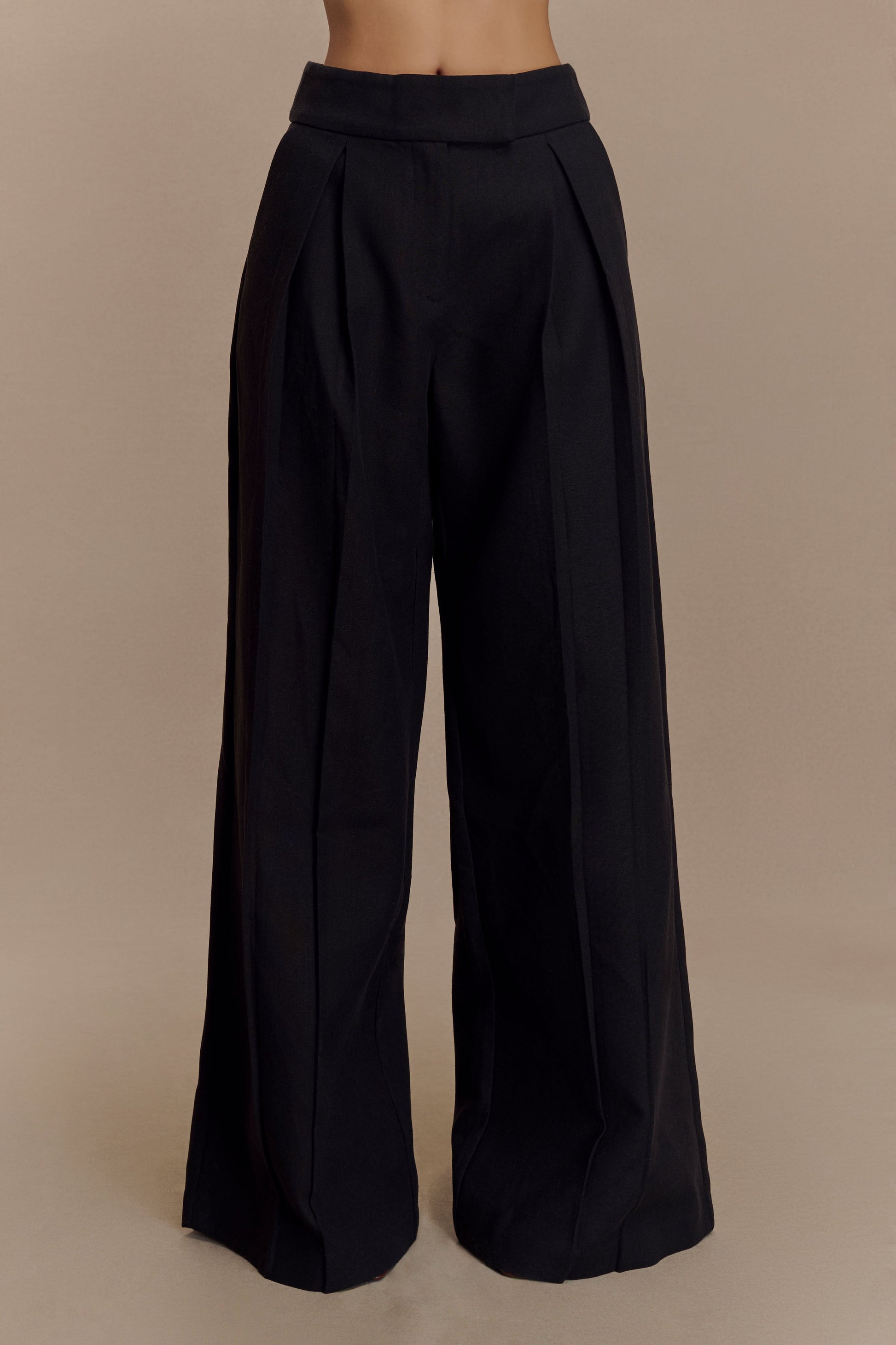 Raya Mid Rise Wide Leg Linen Pant - Black #5