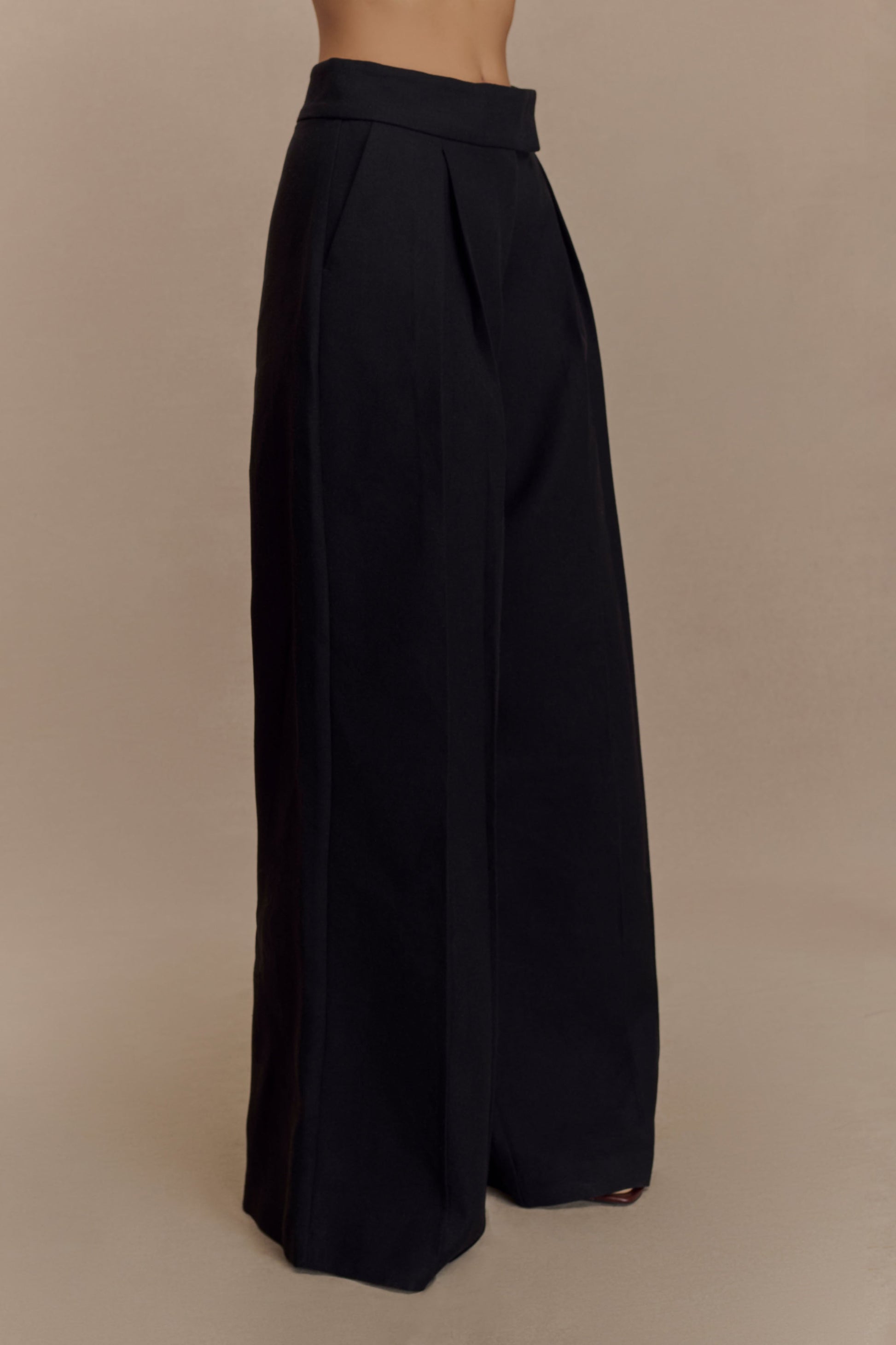 Raya Mid Rise Wide Leg Linen Pant - Black #6