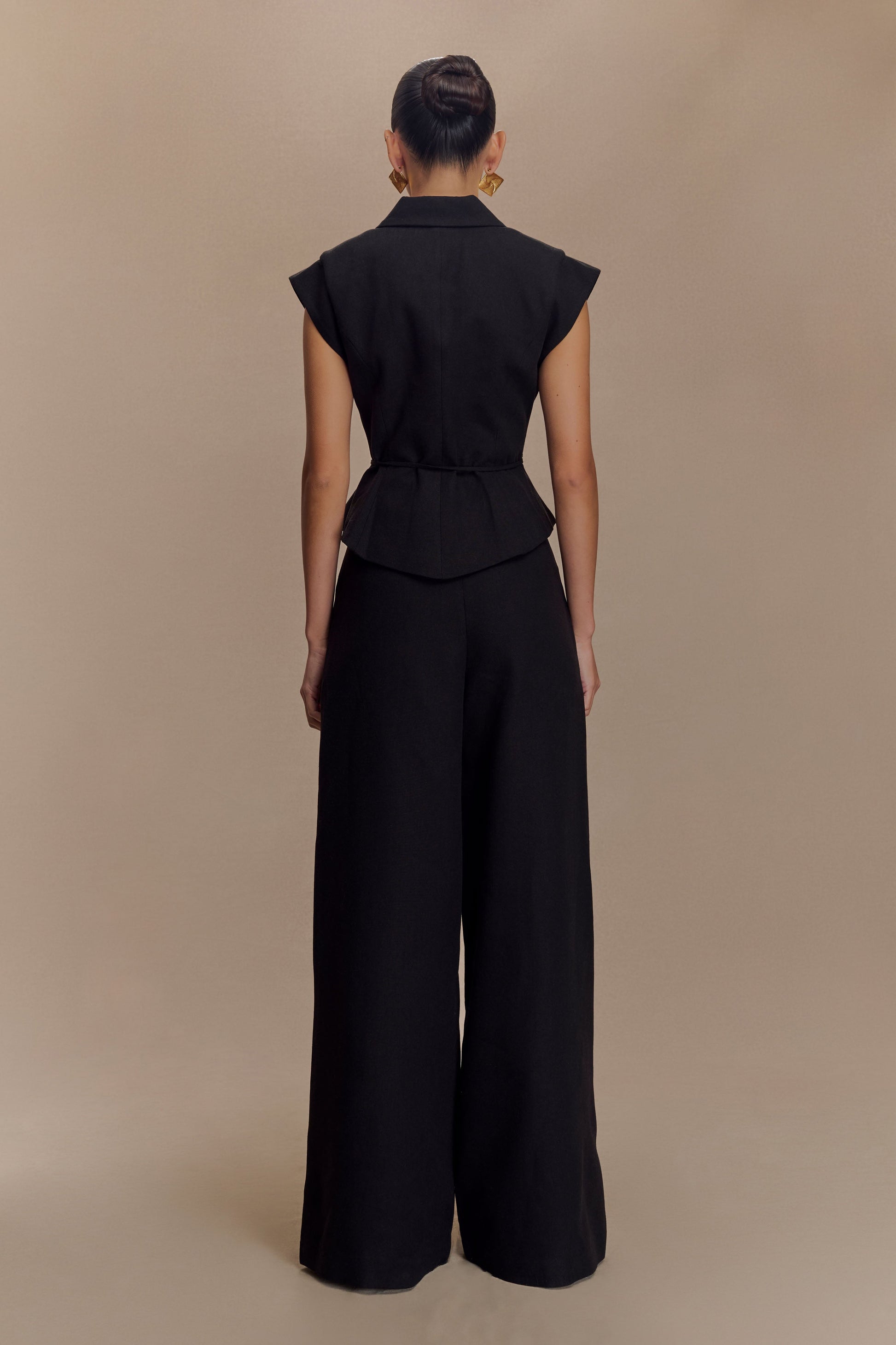 Raya Mid Rise Wide Leg Linen Pant - Black #2