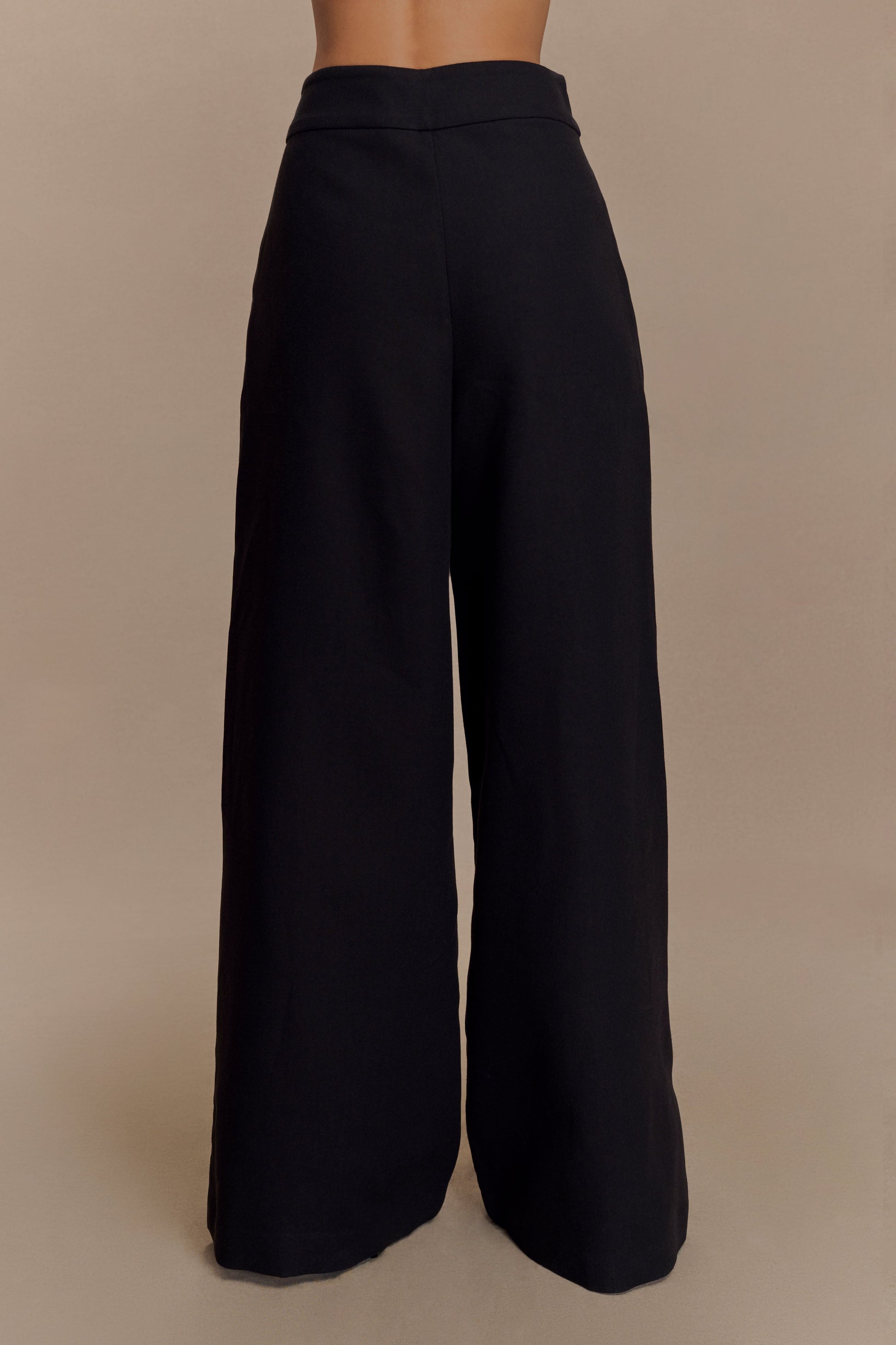 Raya Mid Rise Wide Leg Linen Pant - Black #4