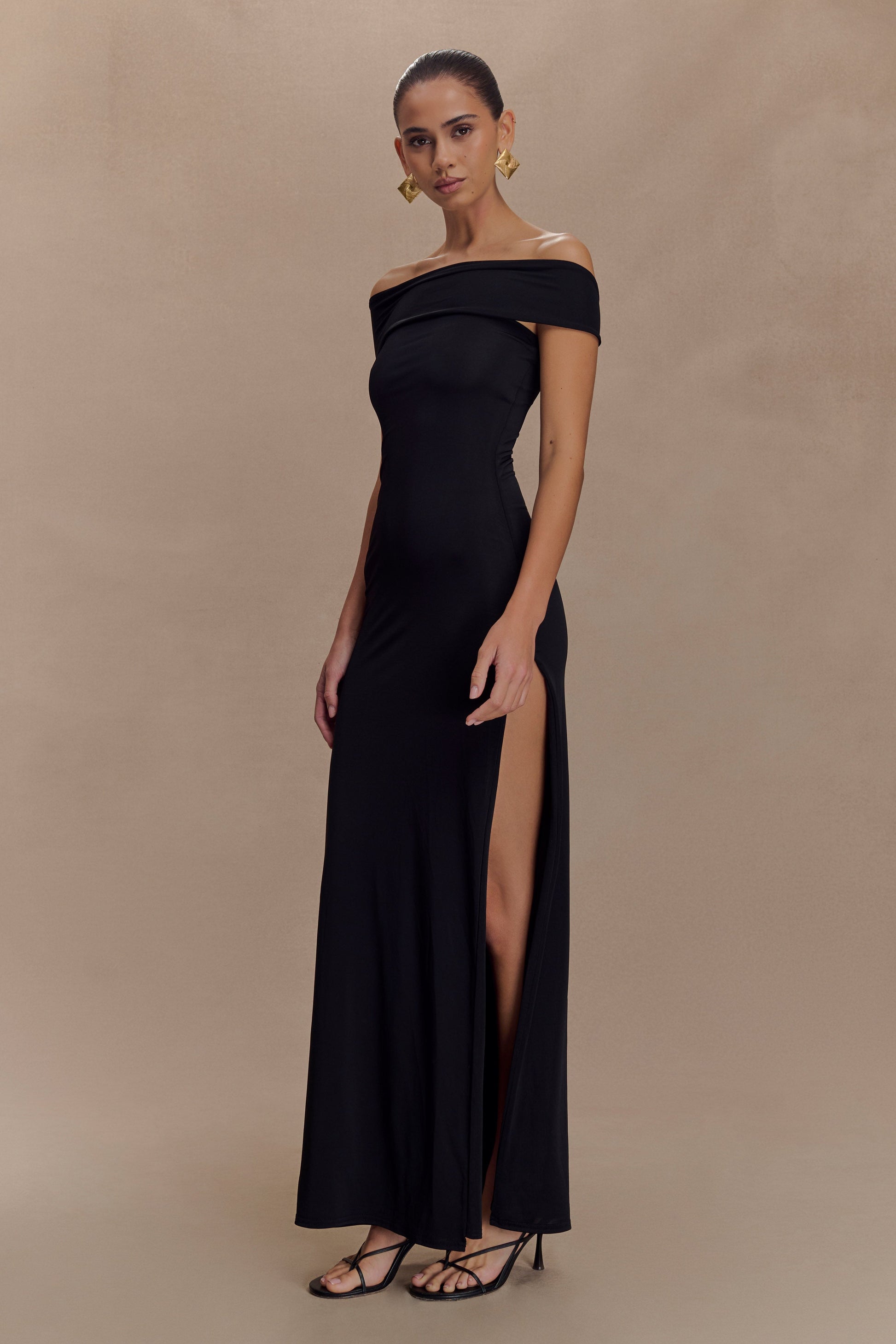 Aurora Slinky And Mesh Split Maxi Dress - Black #4
