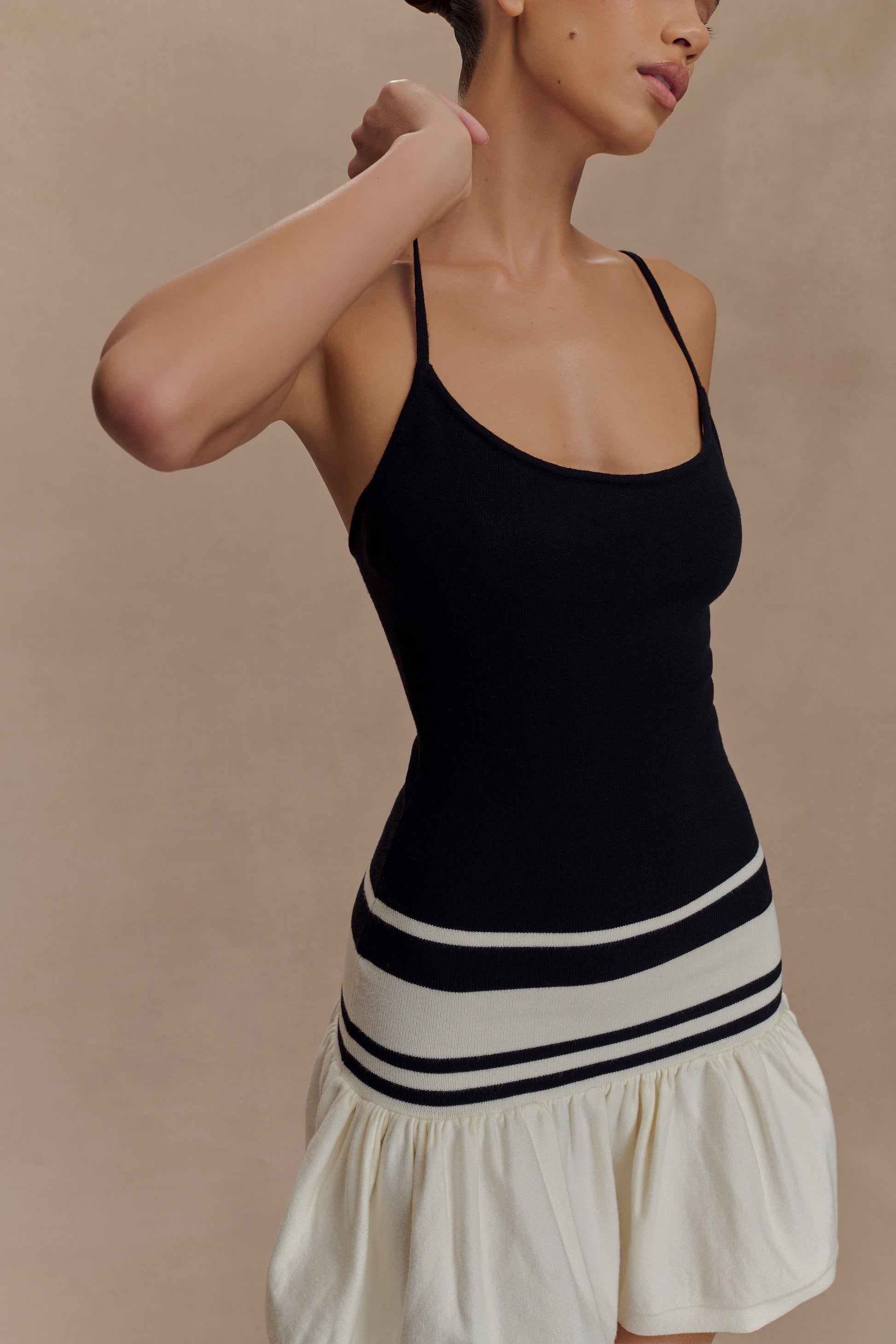 Ellison Contrast Knit Mini Dress - Black/White #3