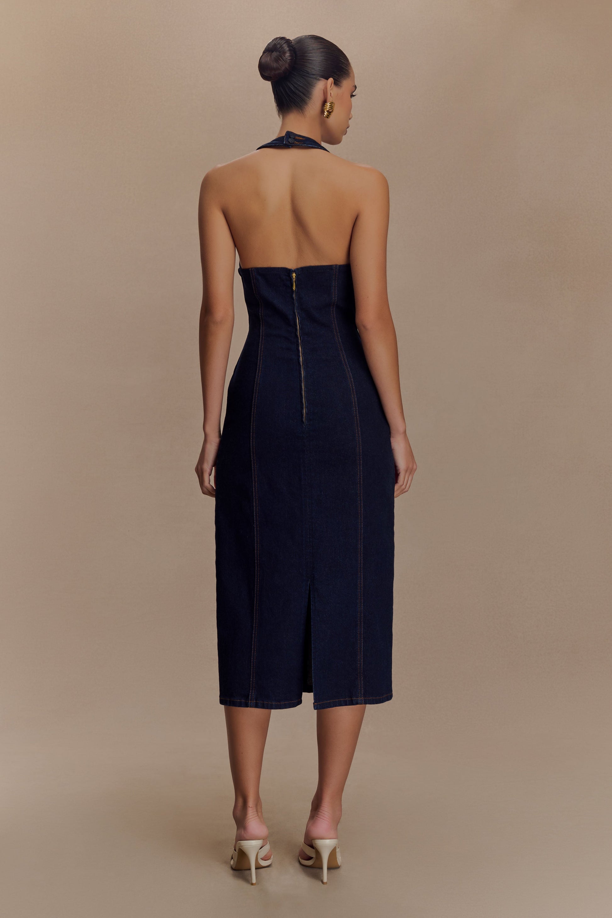 Shauna Denim Halter Midi Dress - Indigo Blue #3