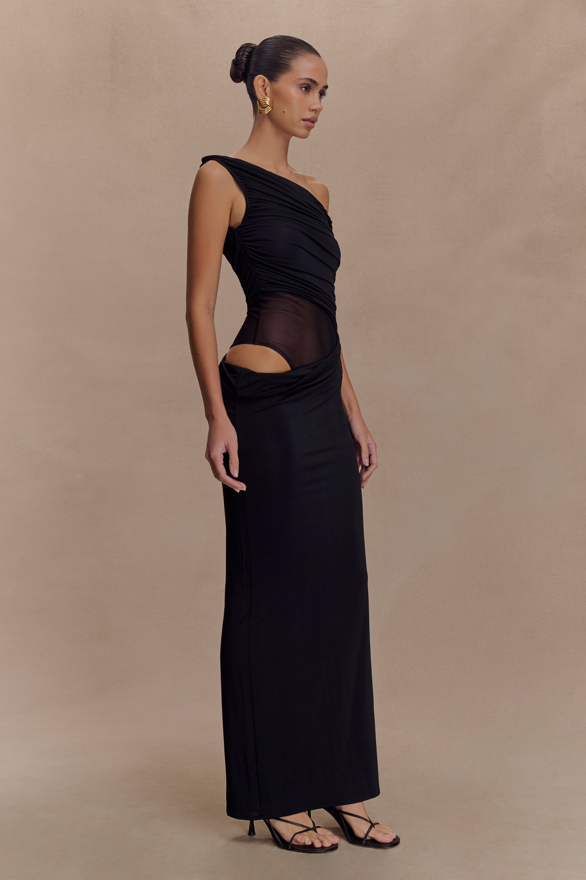 Callen One Shoulder Slinky Maxi Dress - Black #4