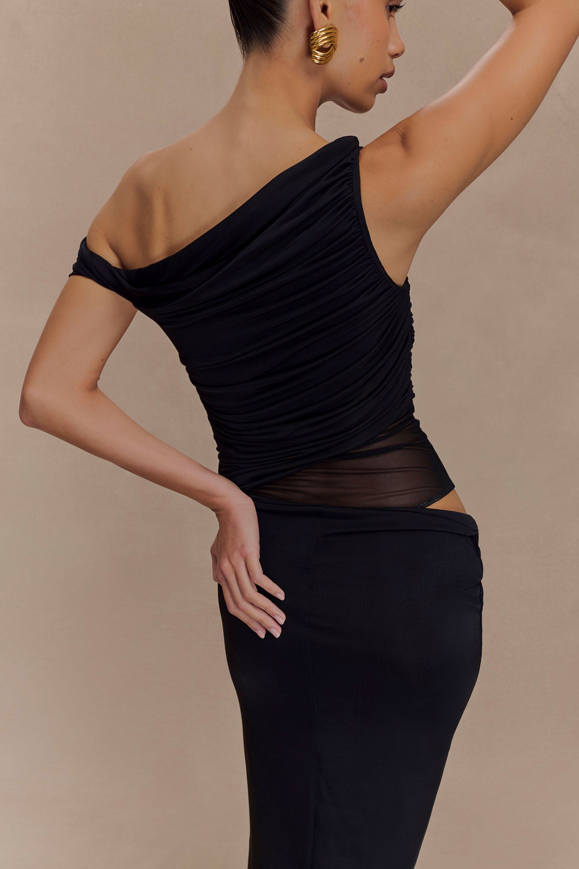 Callen One Shoulder Slinky Maxi Dress - Black #2
